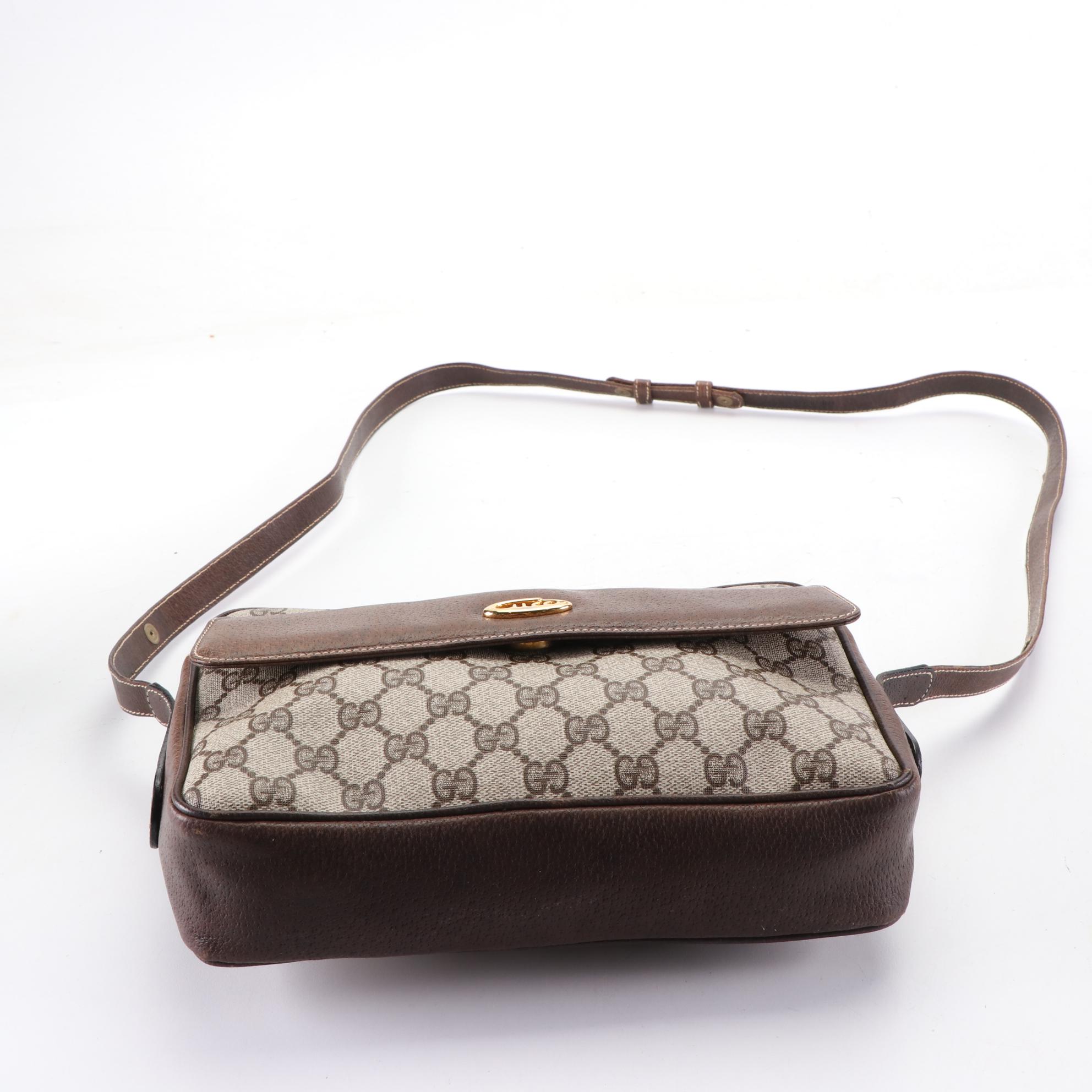 Gucci Crossbody Bag in GG Supreme Coated Canvas and Brown Leather Trim