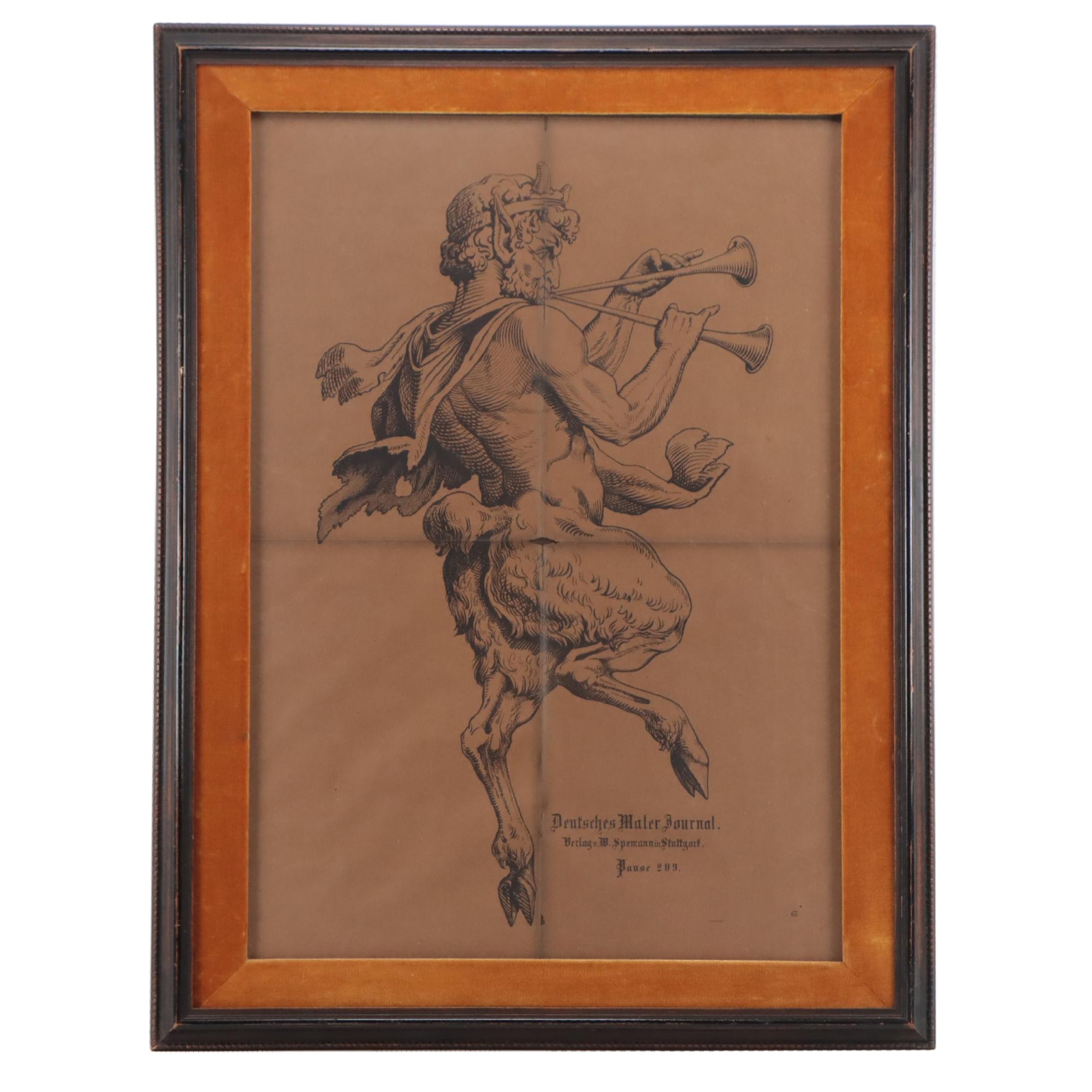Lithograph of Satyr Playing Double Flute for "Deutsches Maler Journal"