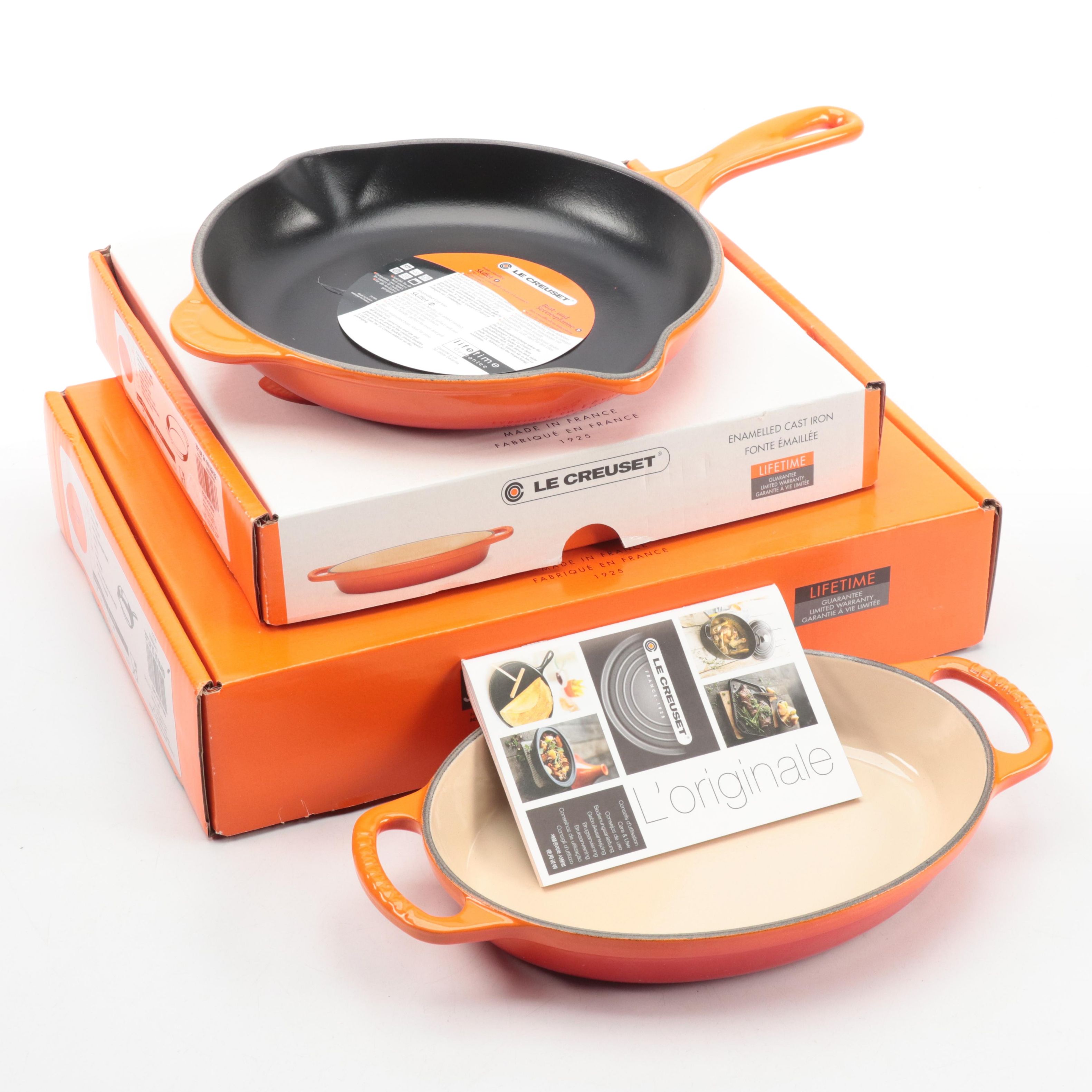 Le Creuset Flame Enameled Cast Iron Signature Oval Baker and 9" Round Skillet