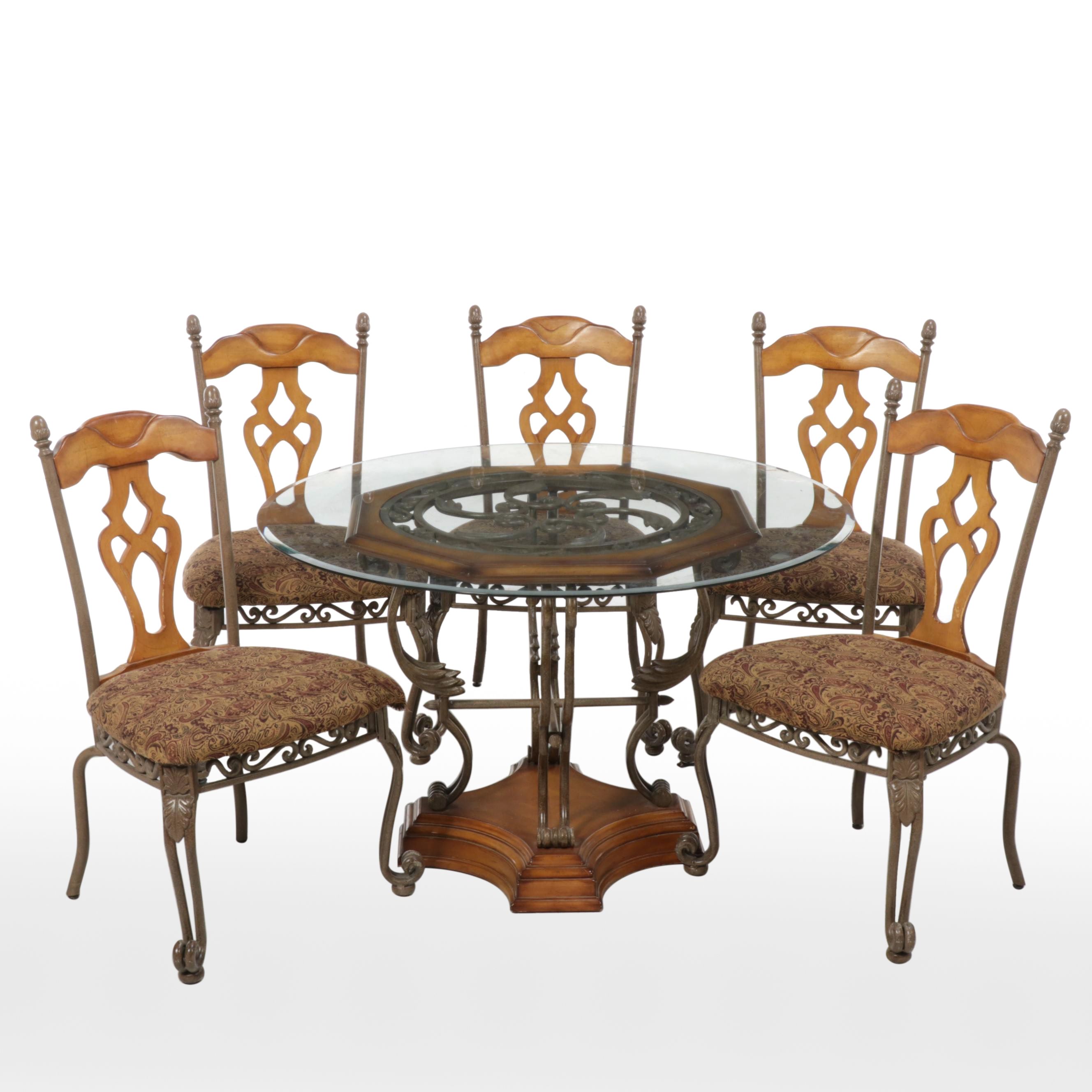 Ashley Furniture Metal and Wood Glass Top Dining Table with Chairs