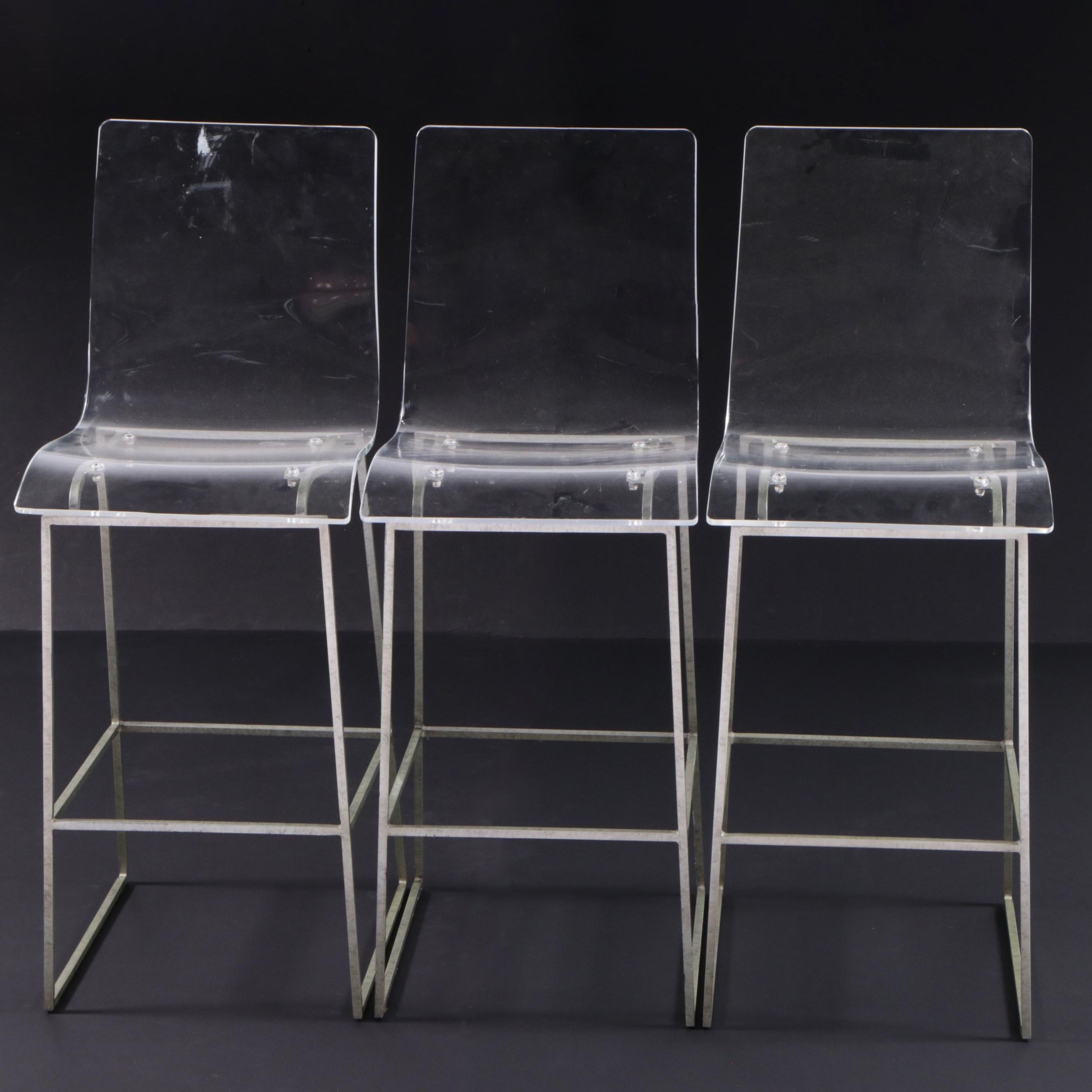Three Modernist Style Acrylic and Metal Bar Stools