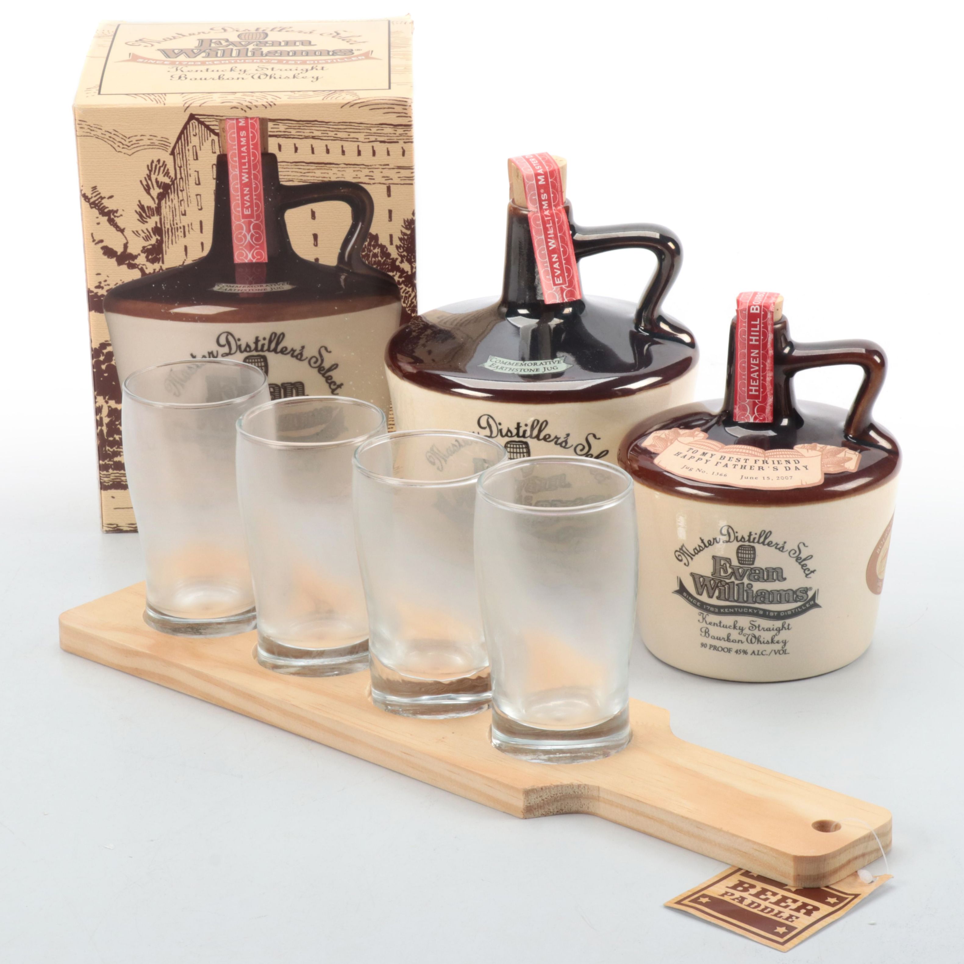 Evan Williams Two Tone Jug Decanter and Tasting Glasses