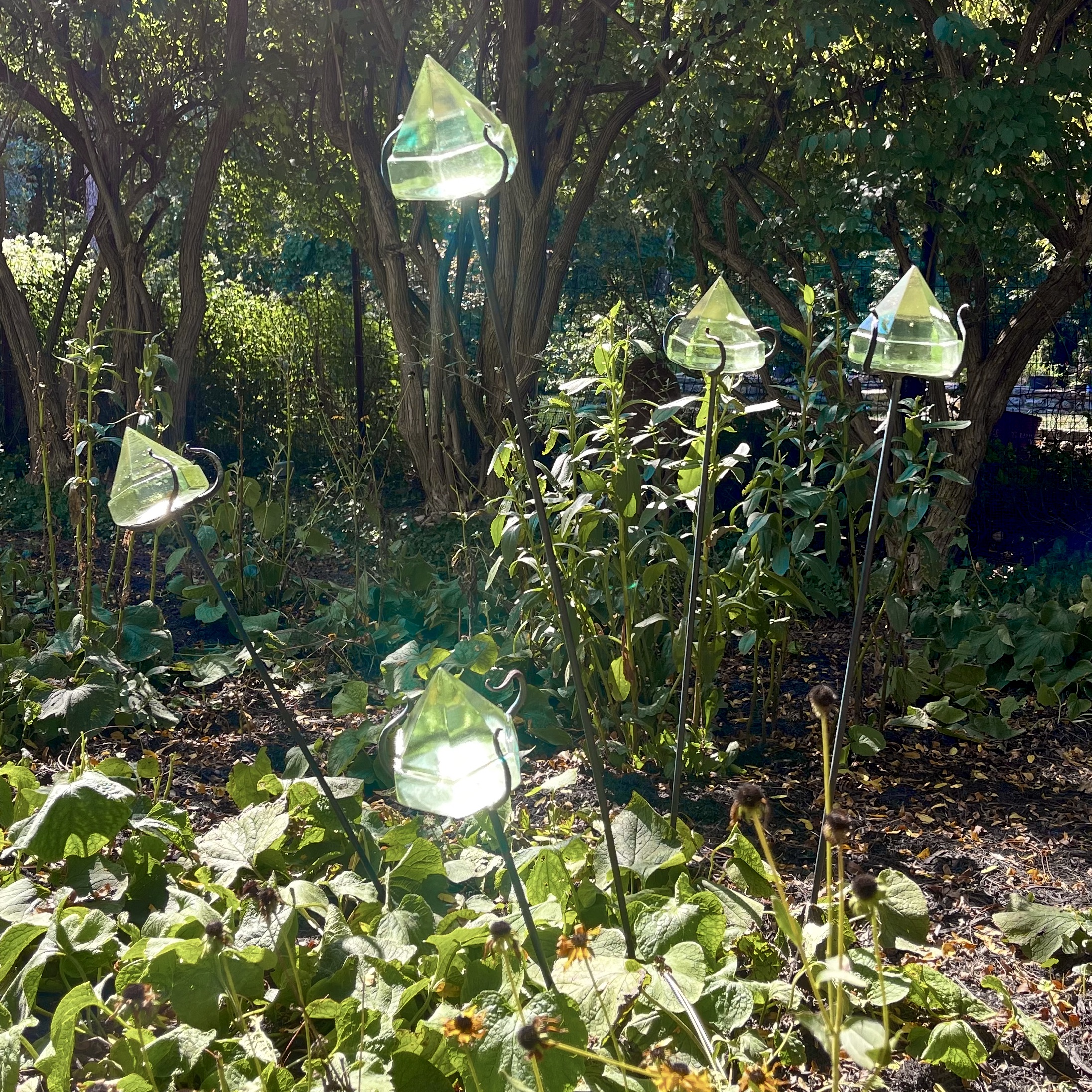 Five Replica Green Glass Ship Deck Light Prisms Garden Décor
