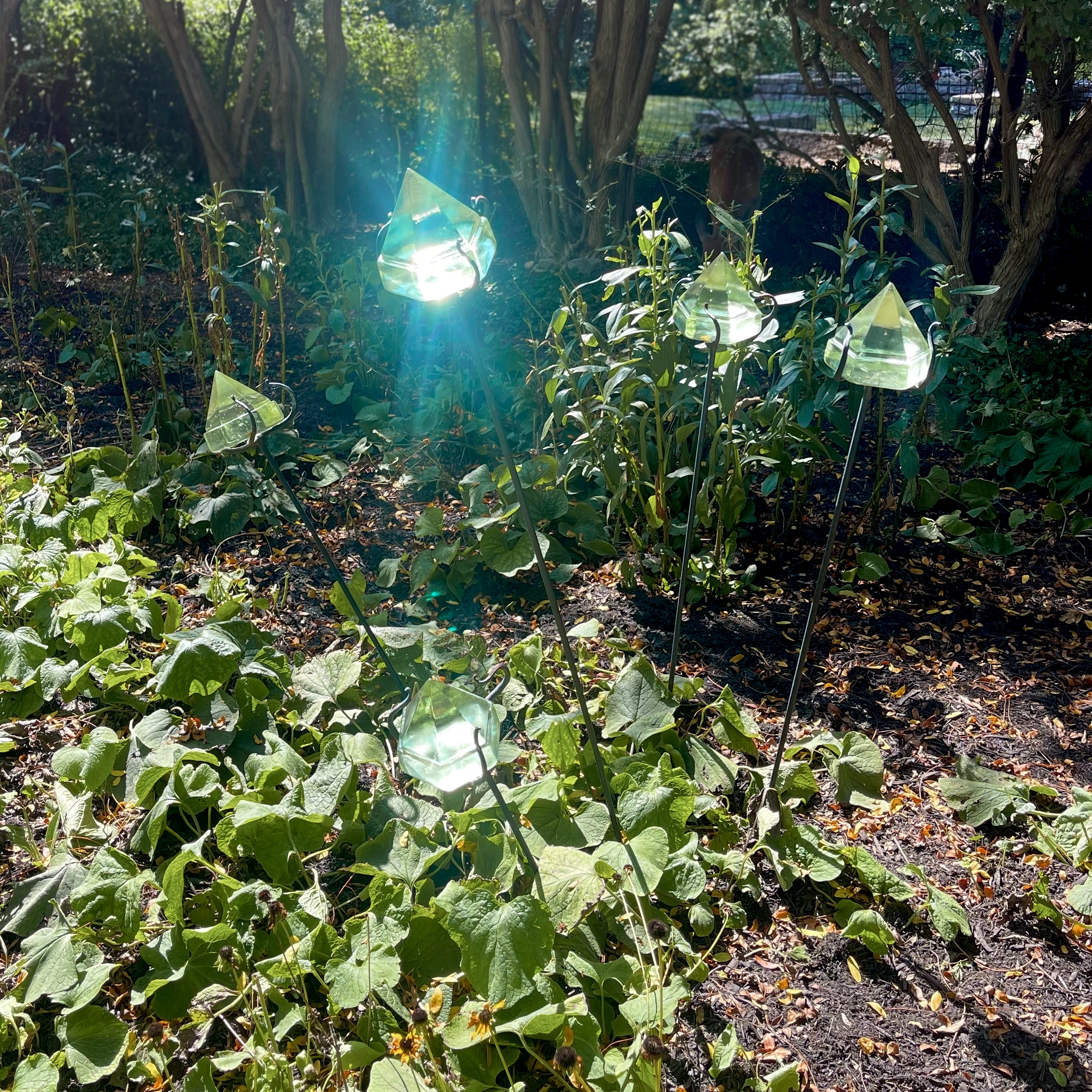 Five Replica Green Glass Ship Deck Light Prisms Garden Décor