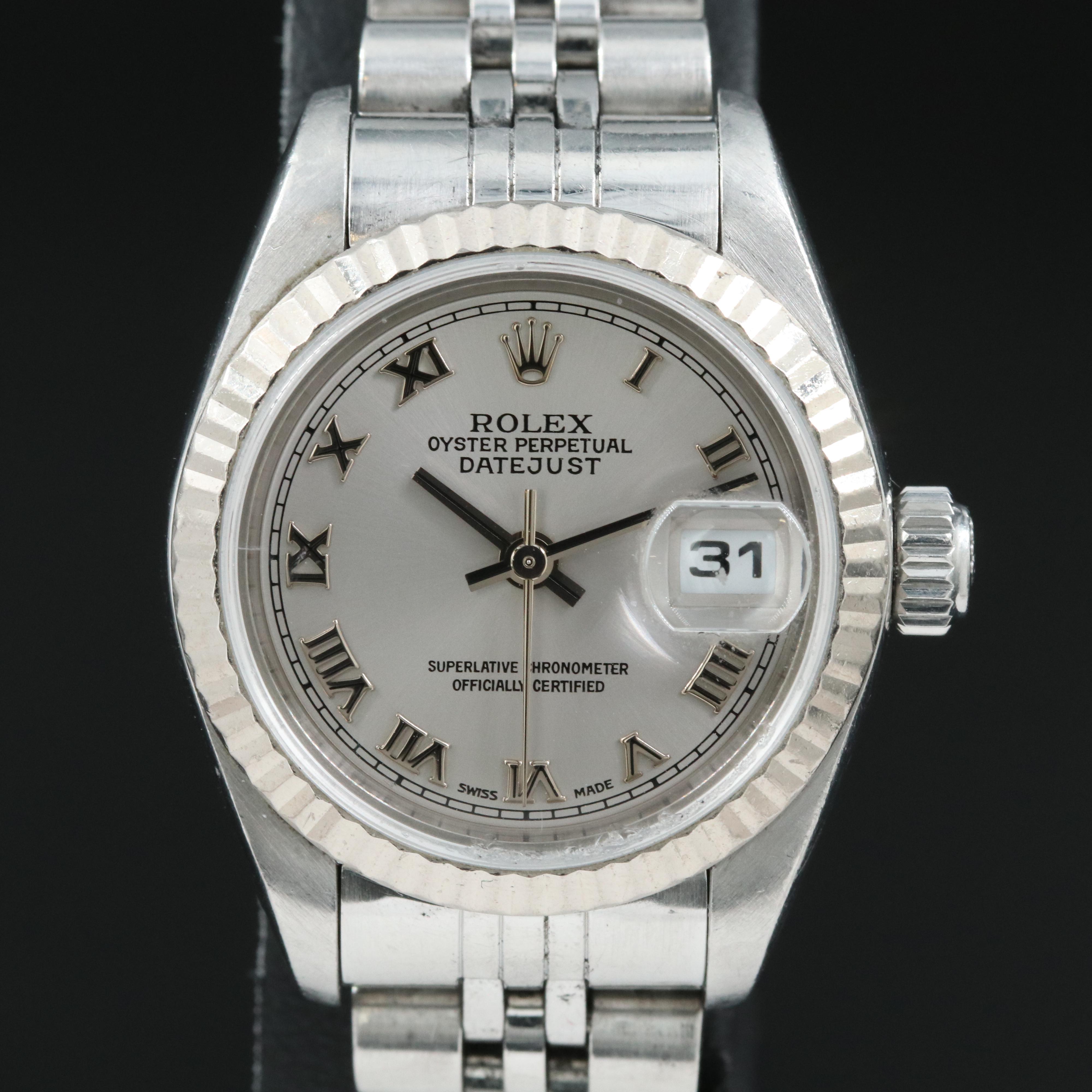 2001 Rolex Rhodium Roman Dial Datejust Watch