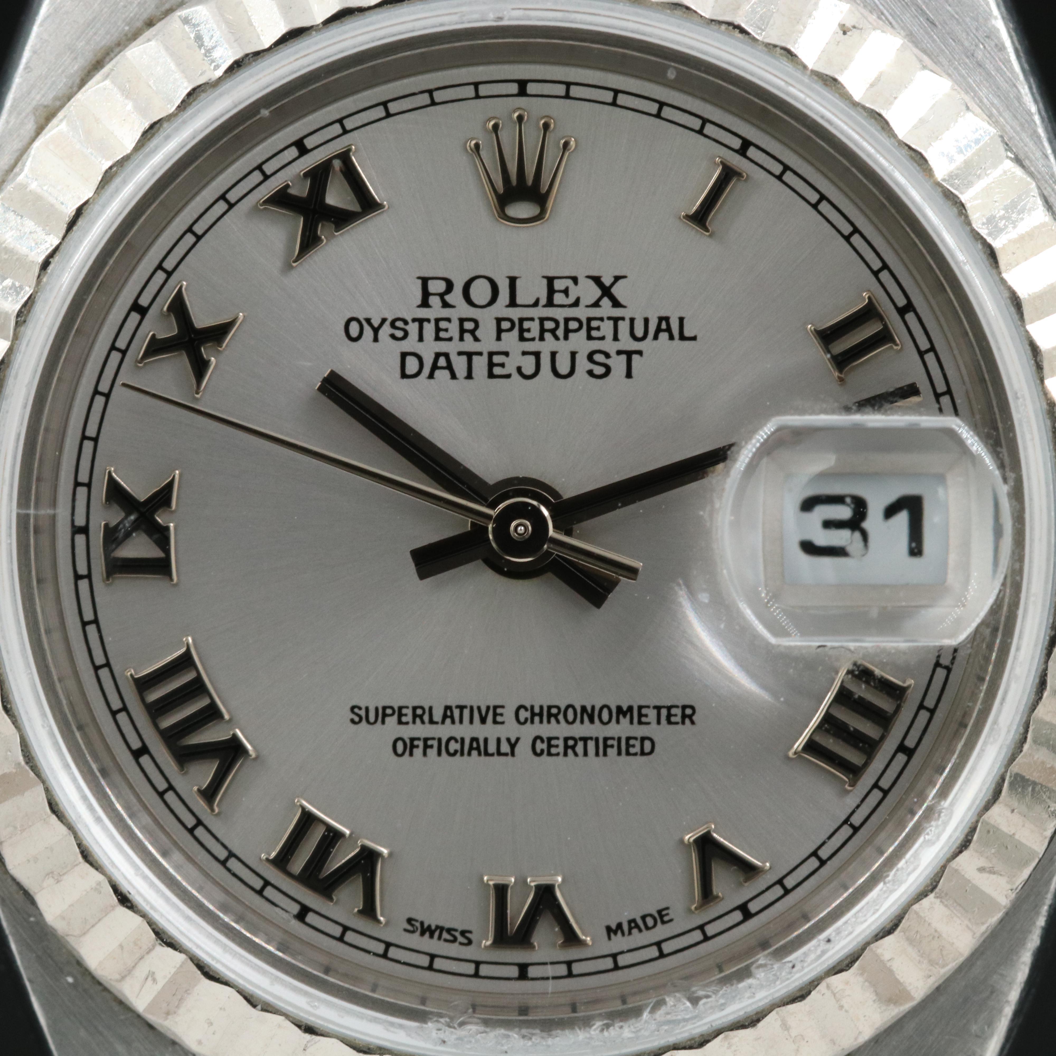2001 Rolex Rhodium Roman Dial Datejust Watch