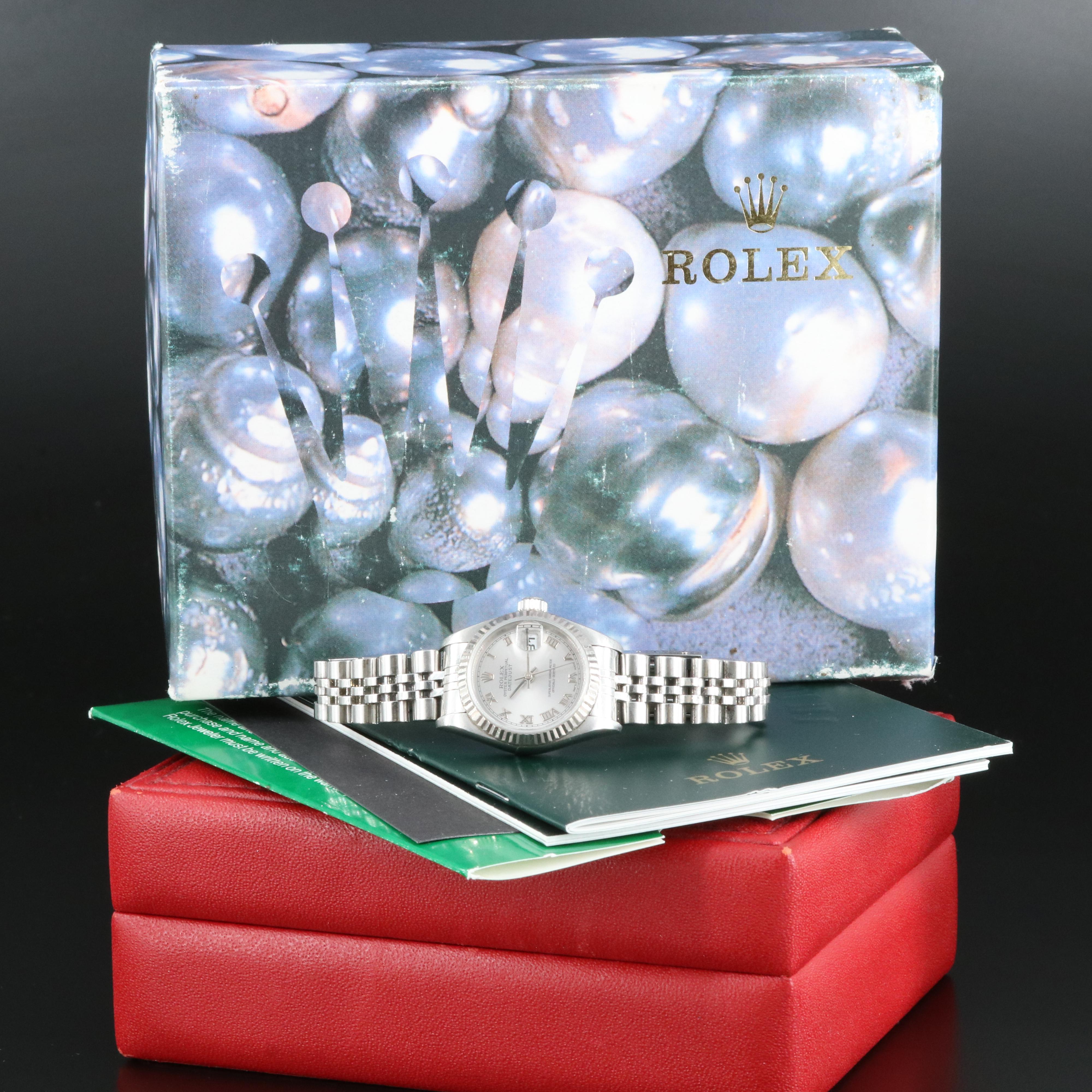 2001 Rolex Rhodium Roman Dial Datejust Watch