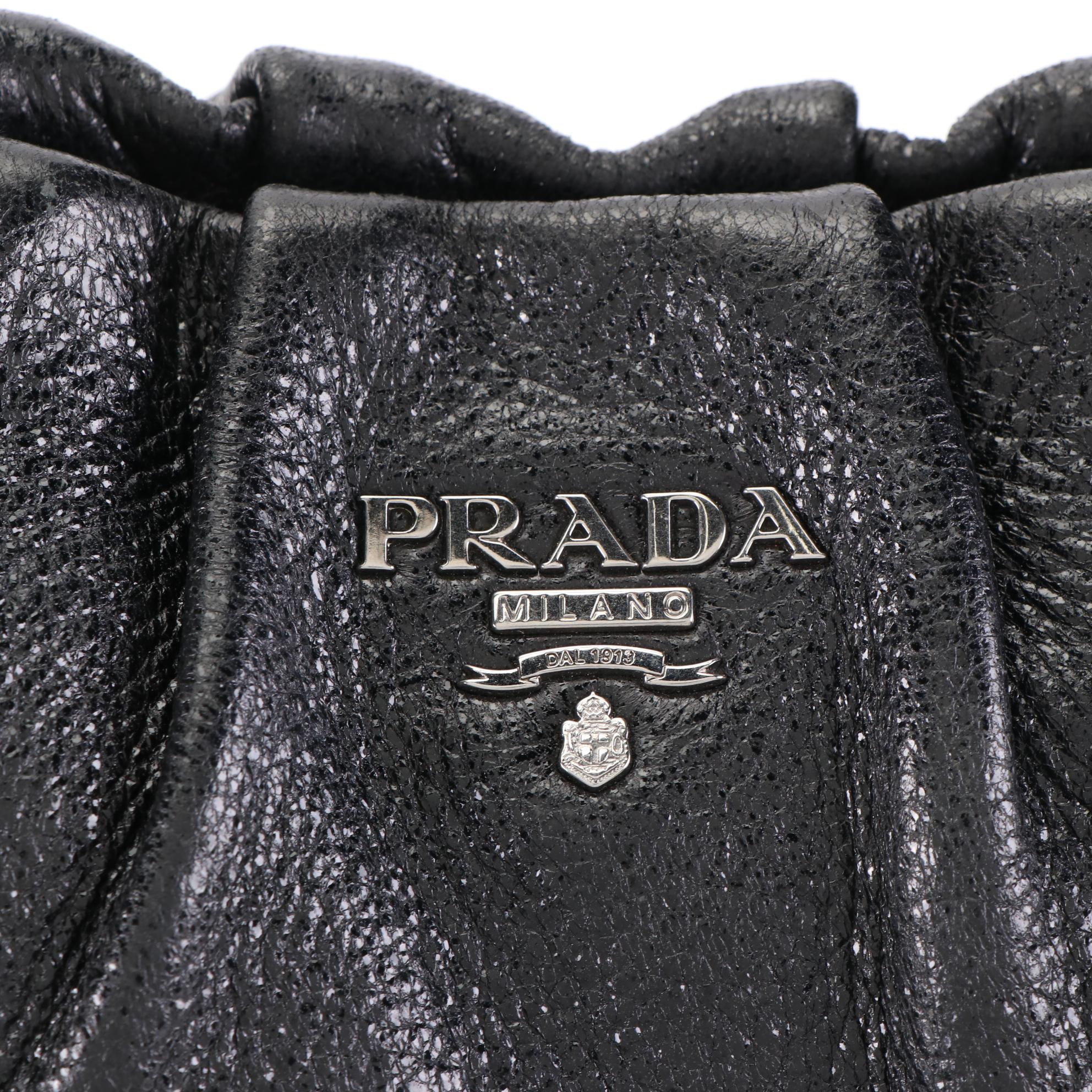 Prada Shoulder Bag in Black Pleated Grained Leather