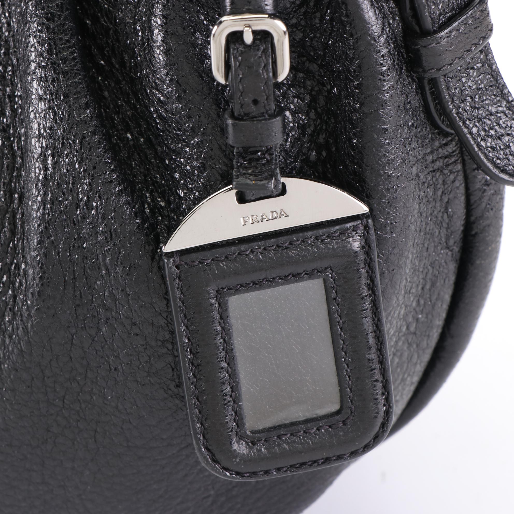 Prada Shoulder Bag in Black Pleated Grained Leather