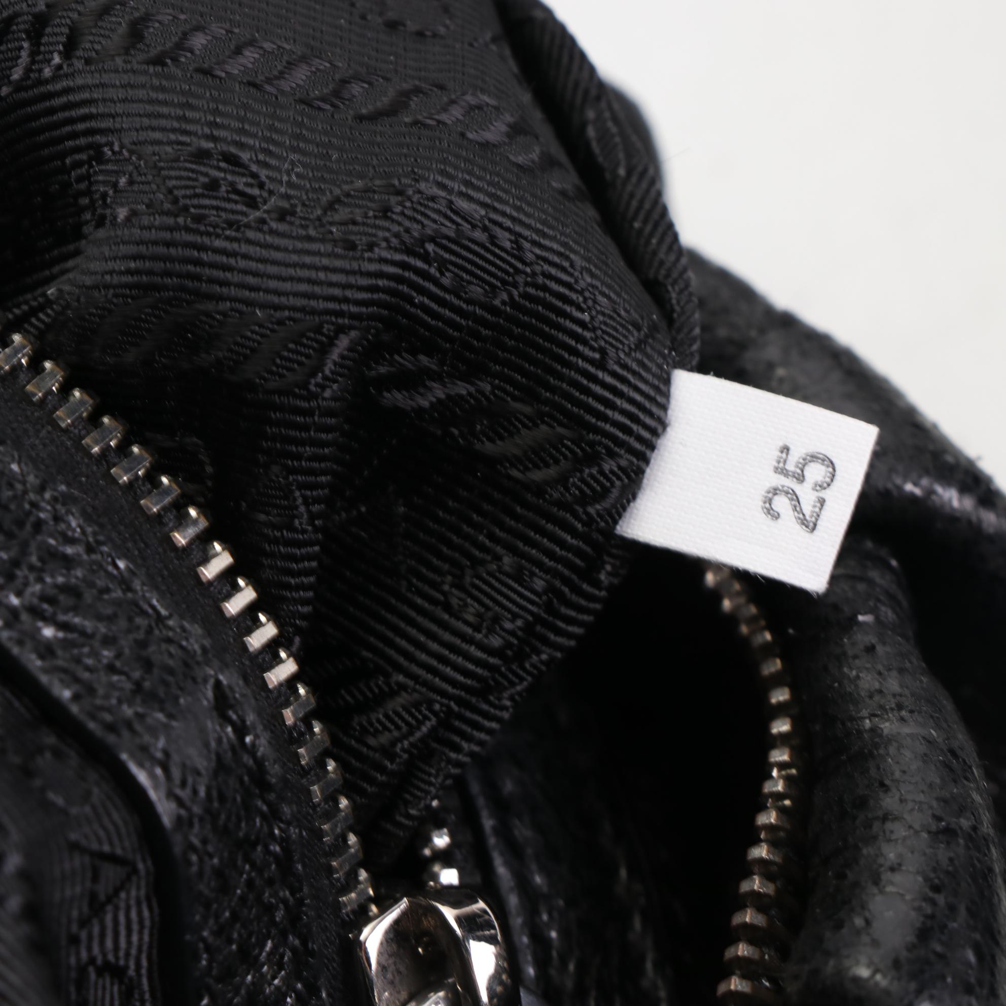 Prada Shoulder Bag in Black Pleated Grained Leather