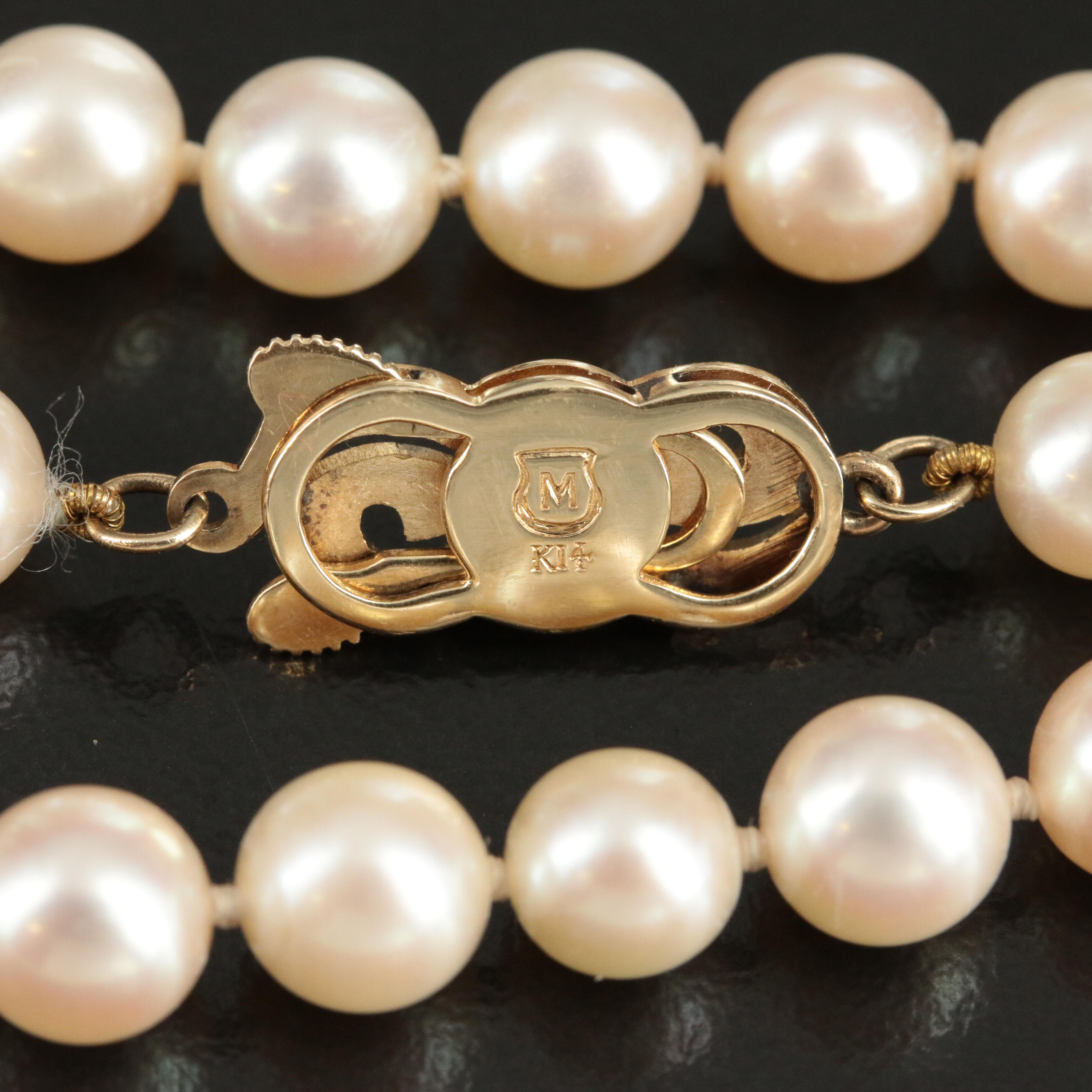 Mikimoto Pearl Necklace with 14K Clasp