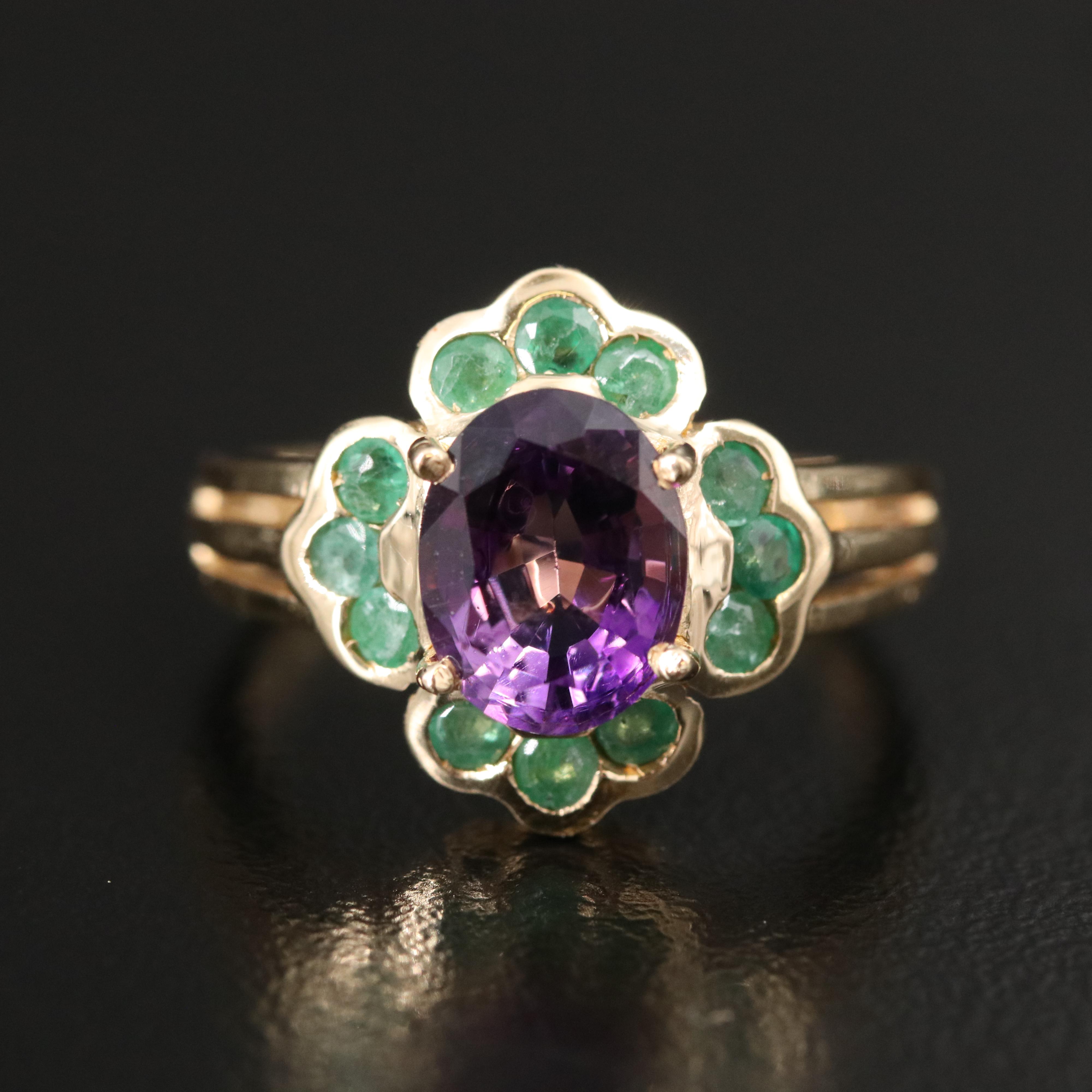 14K Amethyst and Emerald Ring