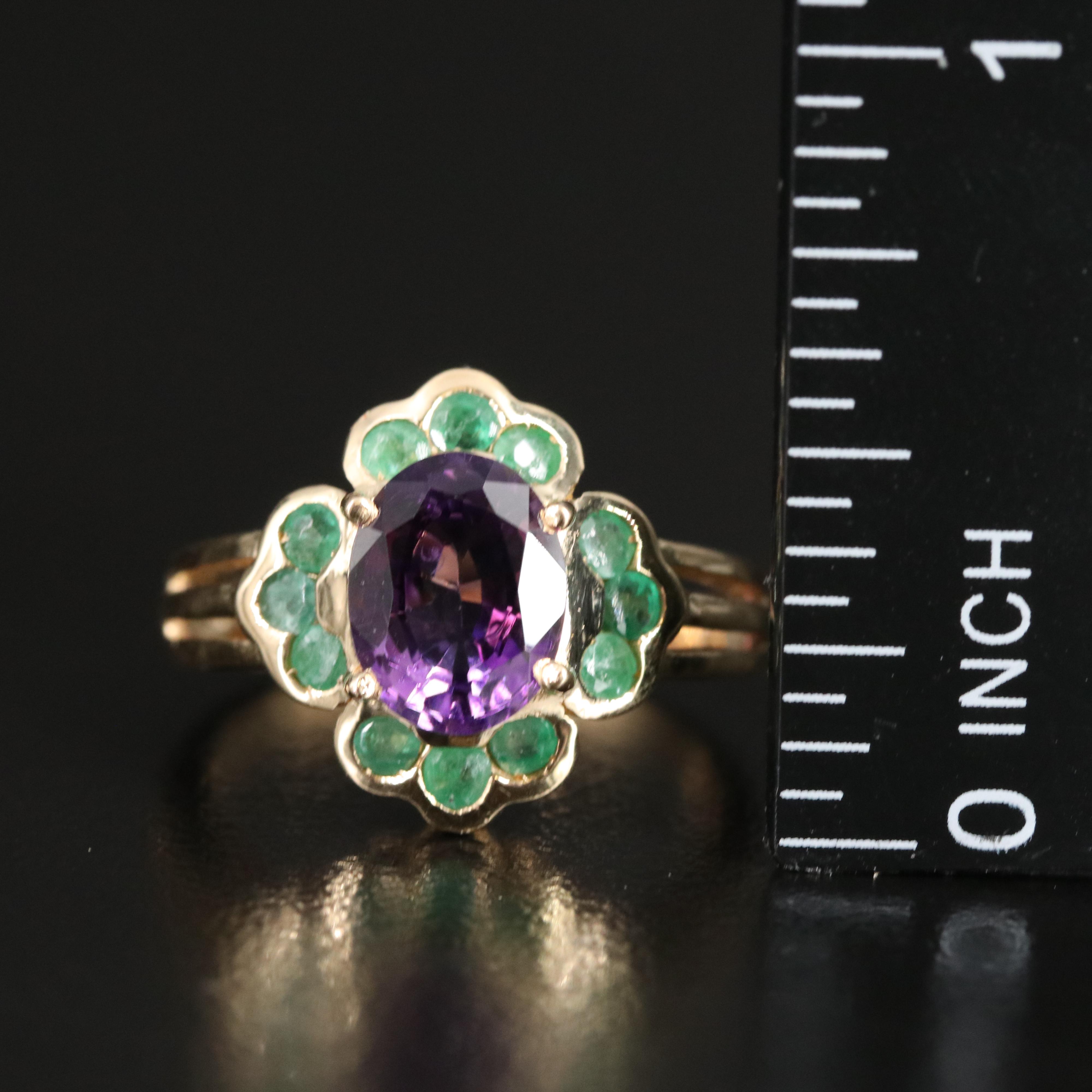 14K Amethyst and Emerald Ring