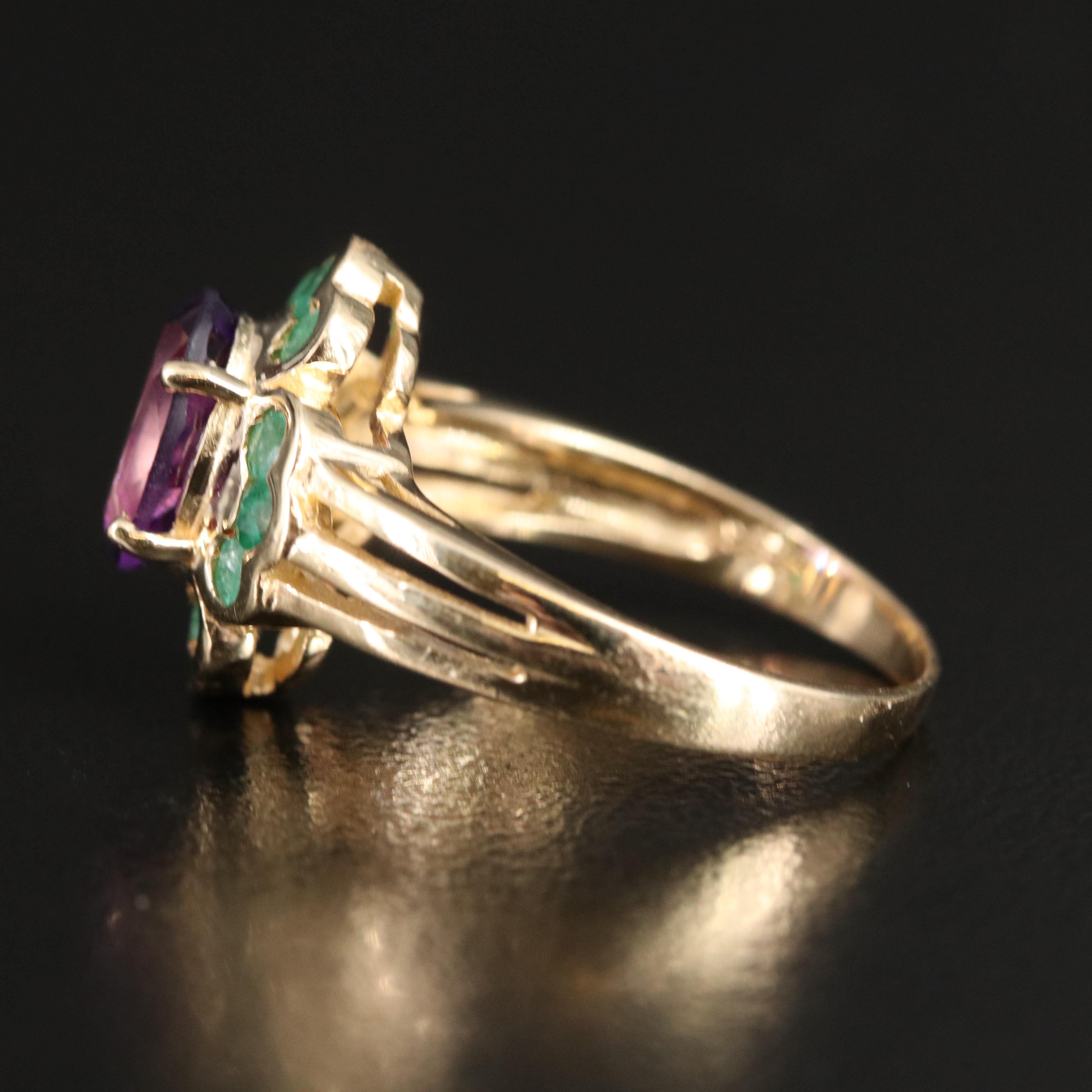 14K Amethyst and Emerald Ring