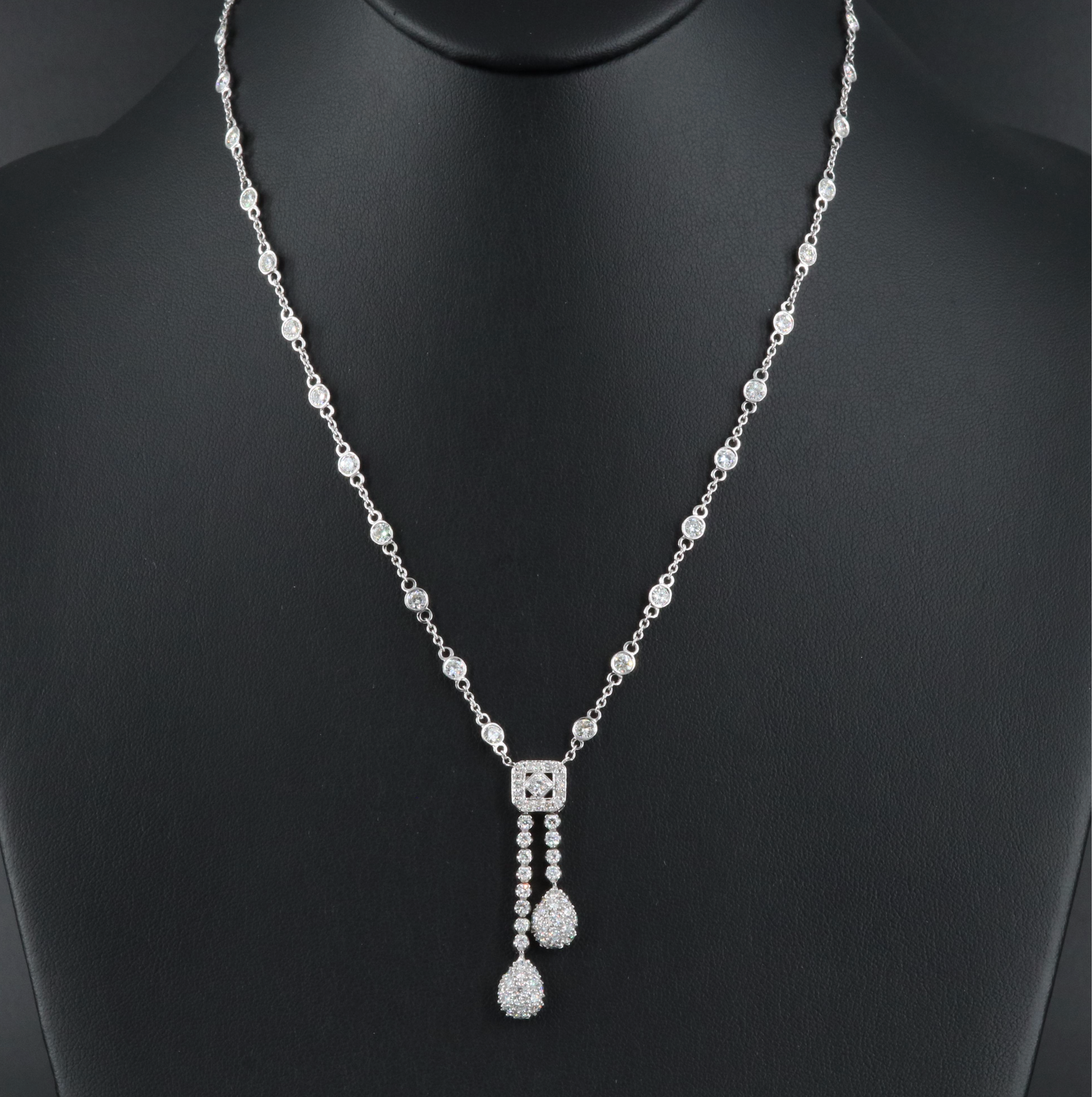 14K 6.09 CTW Diamond Station Chain Pendant Necklace