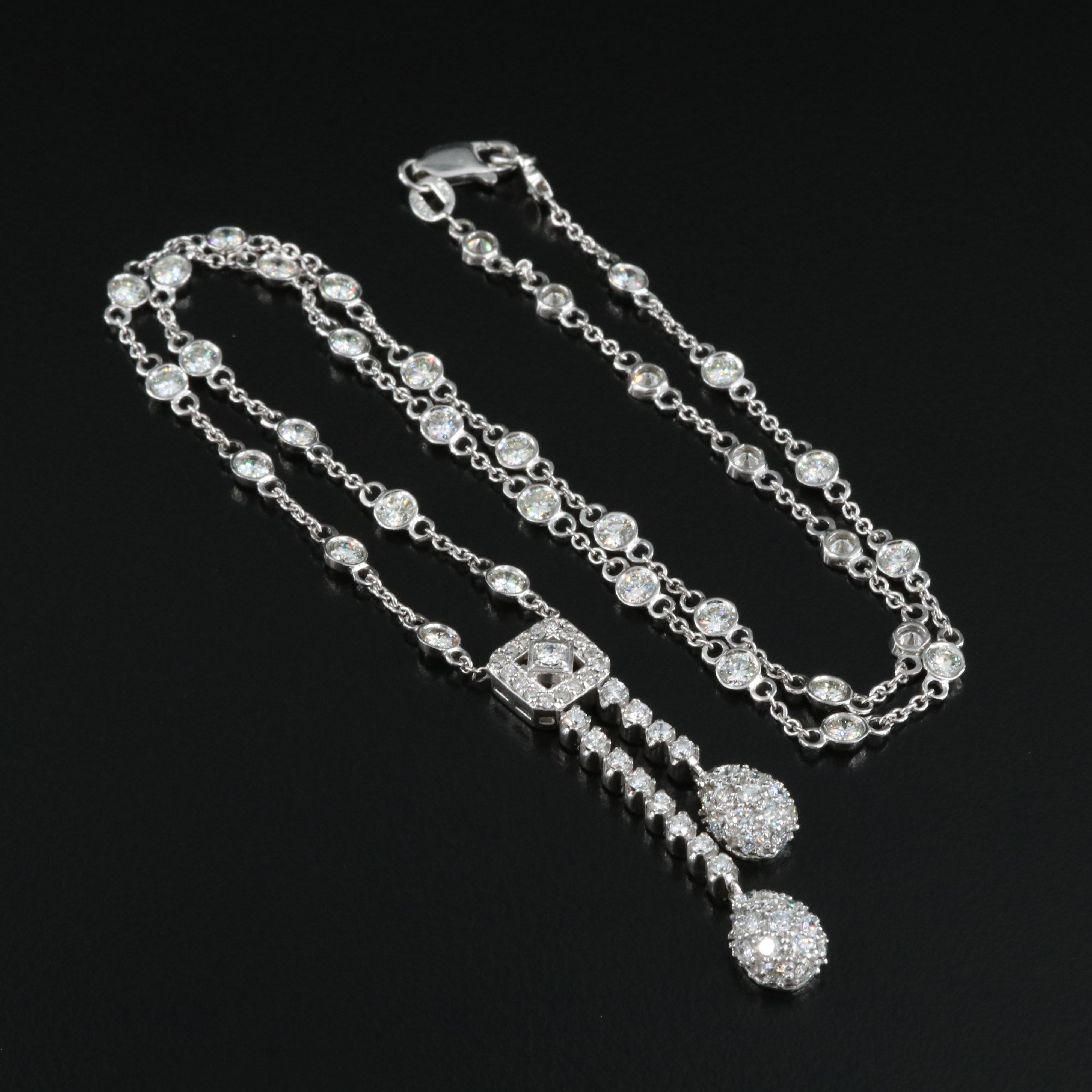 14K 6.09 CTW Diamond Station Chain Pendant Necklace