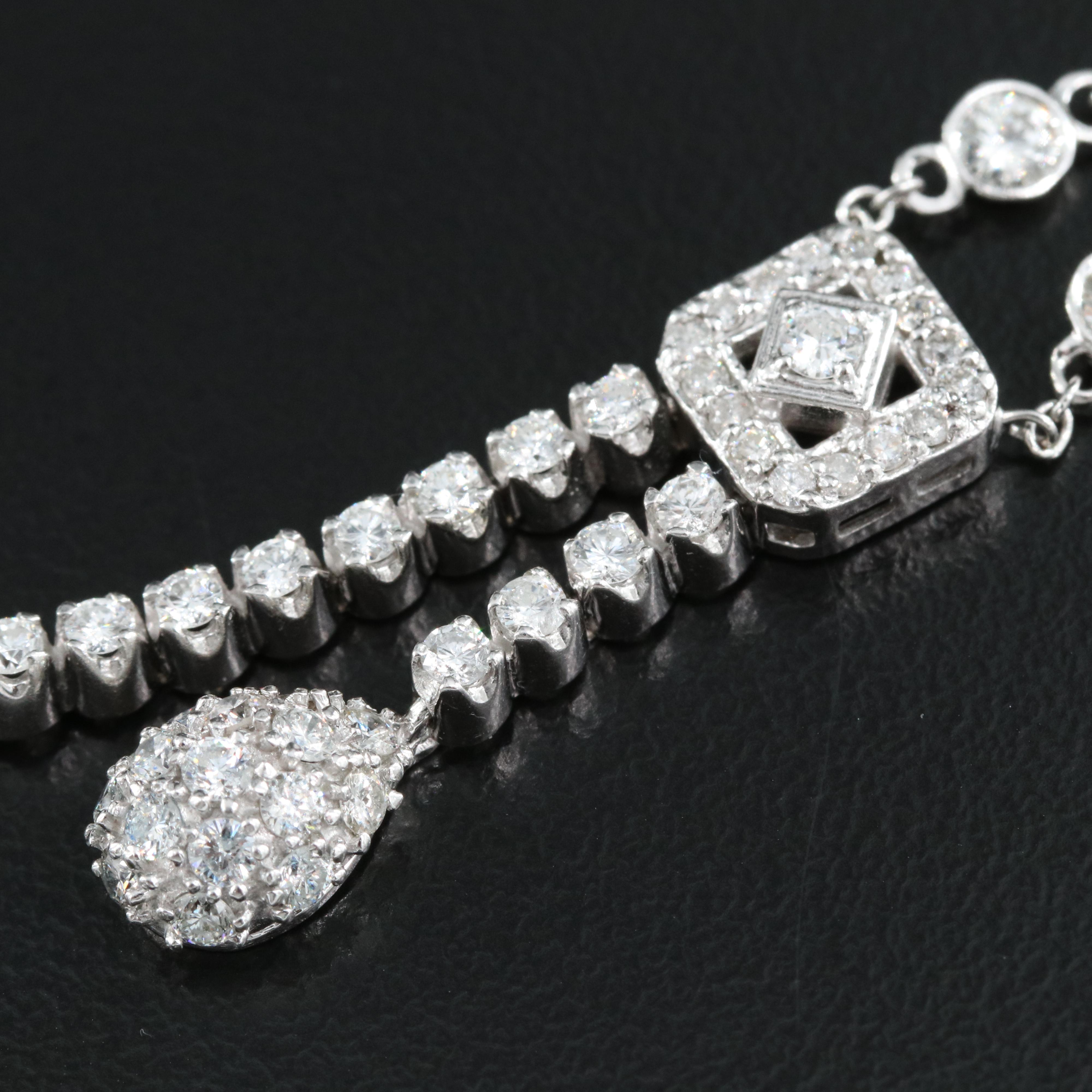 14K 6.09 CTW Diamond Station Chain Pendant Necklace