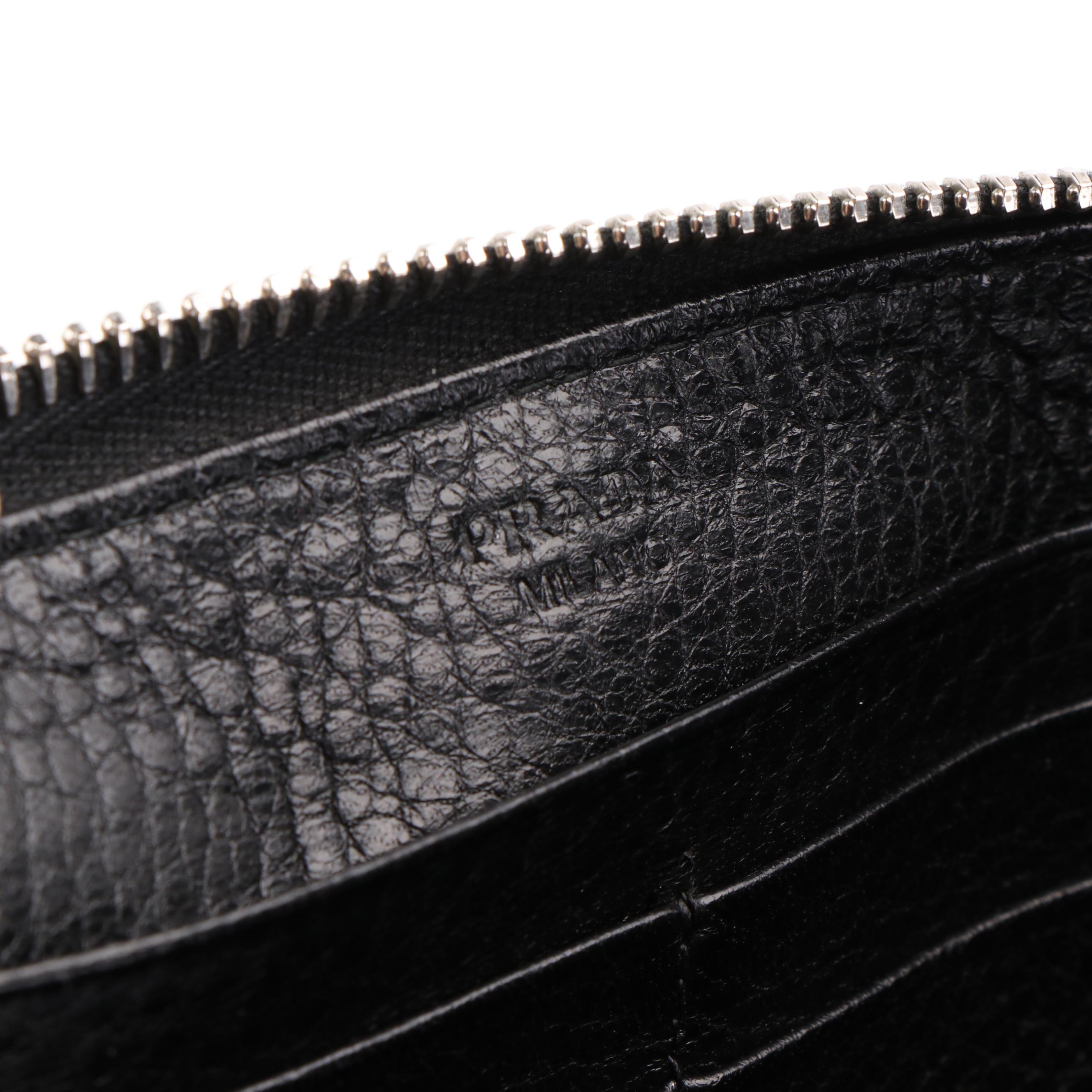 Prada Black Saffiano Leather Zip-Around Wallet with Box