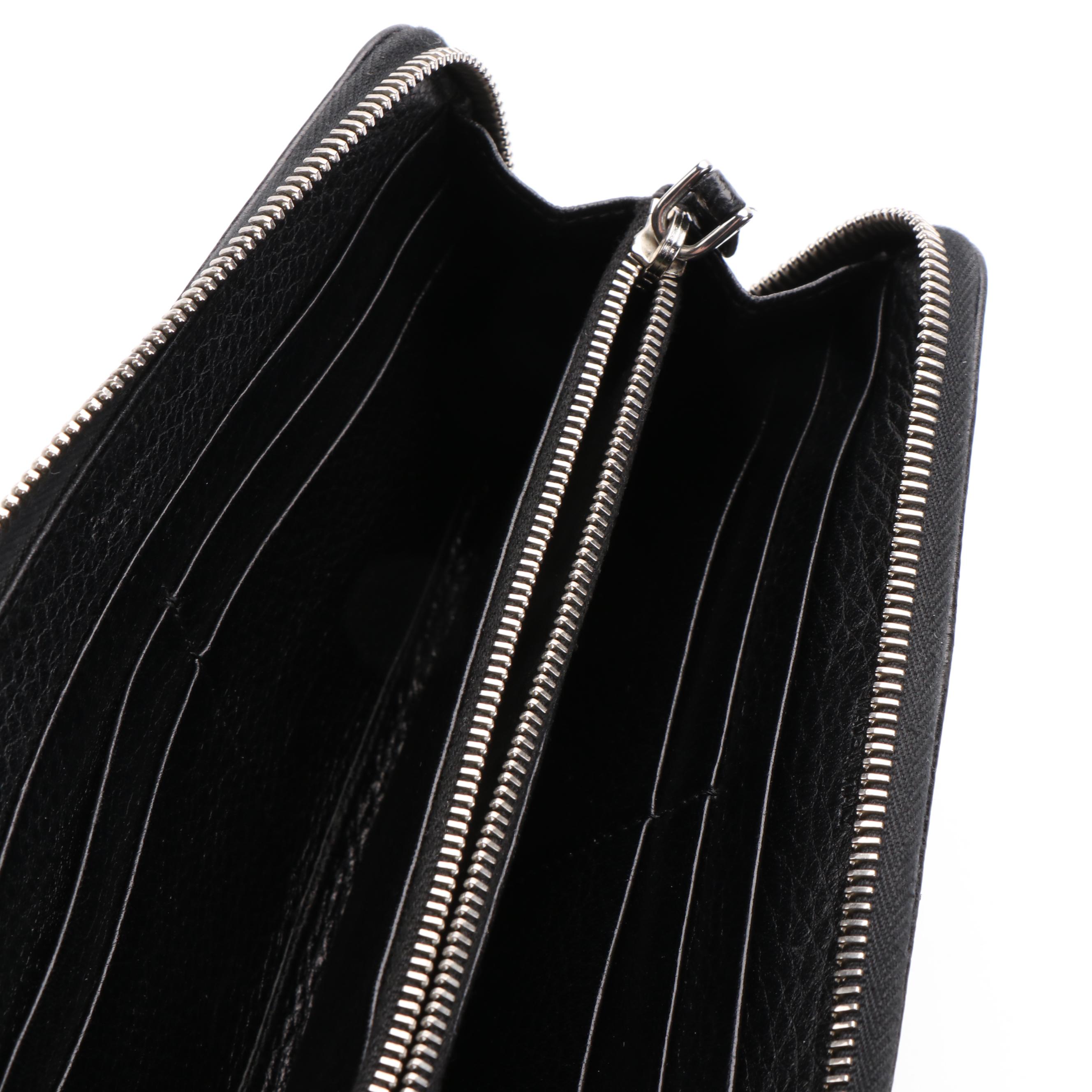 Prada Black Saffiano Leather Zip-Around Wallet with Box