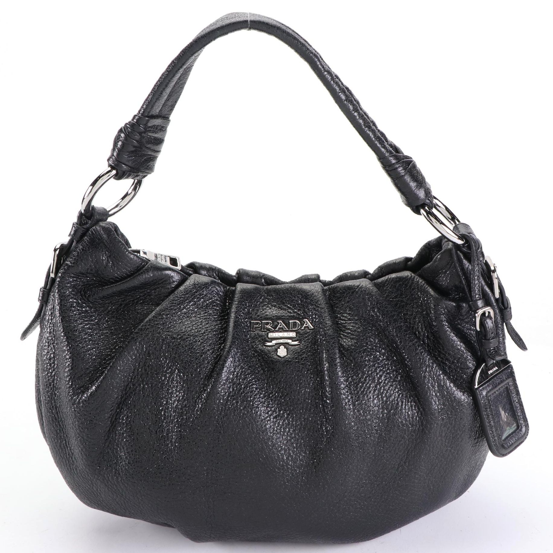 Prada Shoulder Bag in Black Pleated Grained Leather