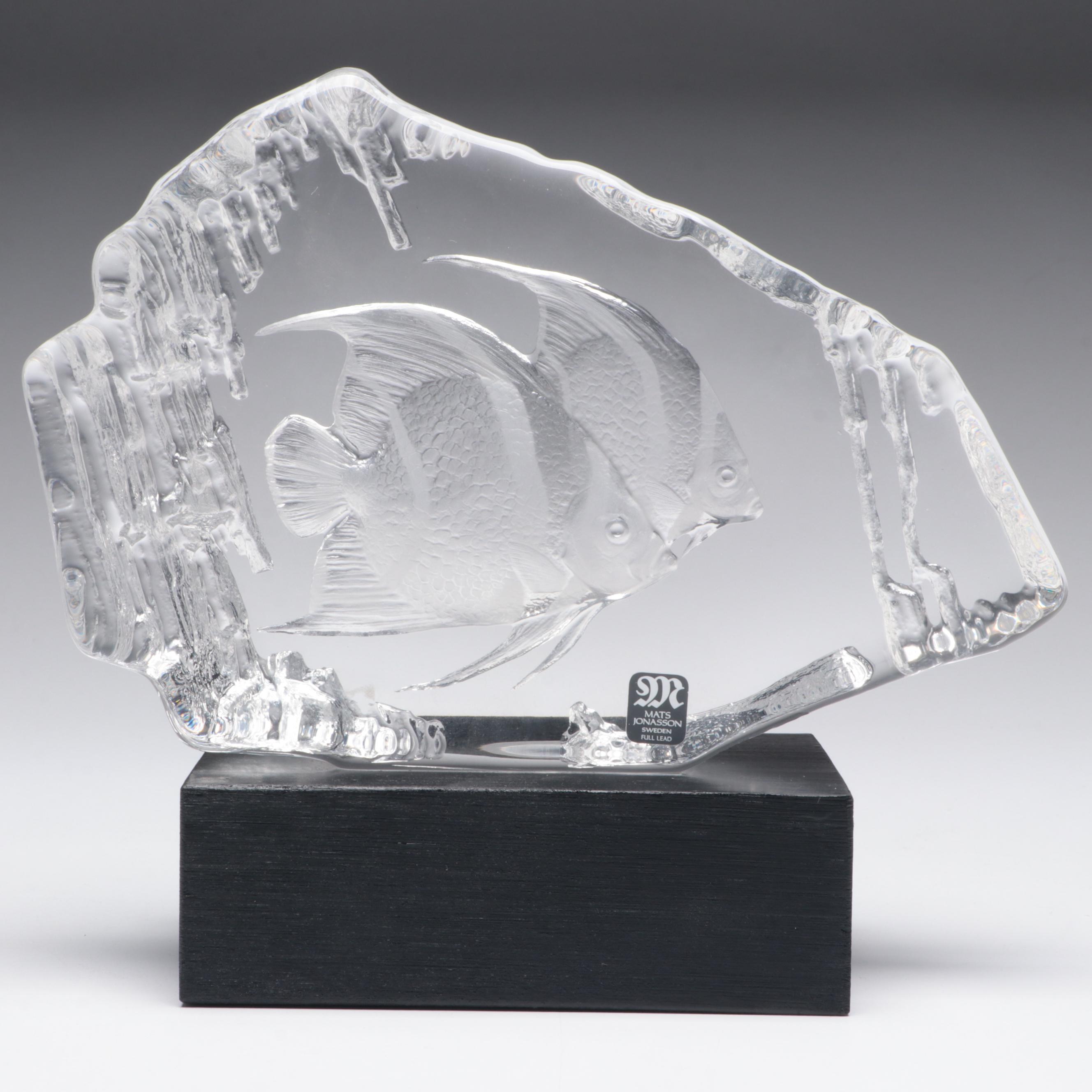 Mats Jonasson Glass Block Angel Fish and Other Aquatic Glass Figurines