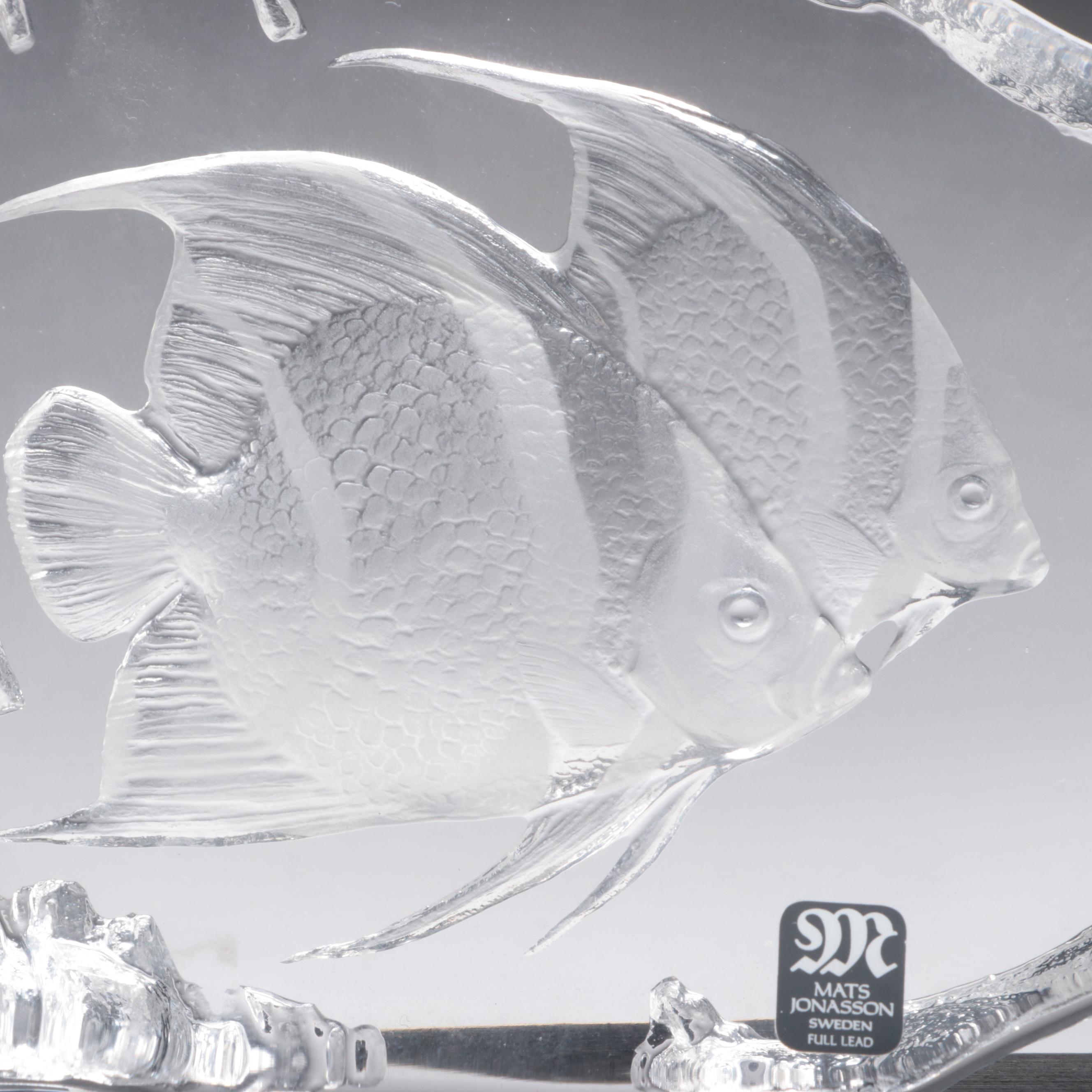 Mats Jonasson Glass Block Angel Fish and Other Aquatic Glass Figurines