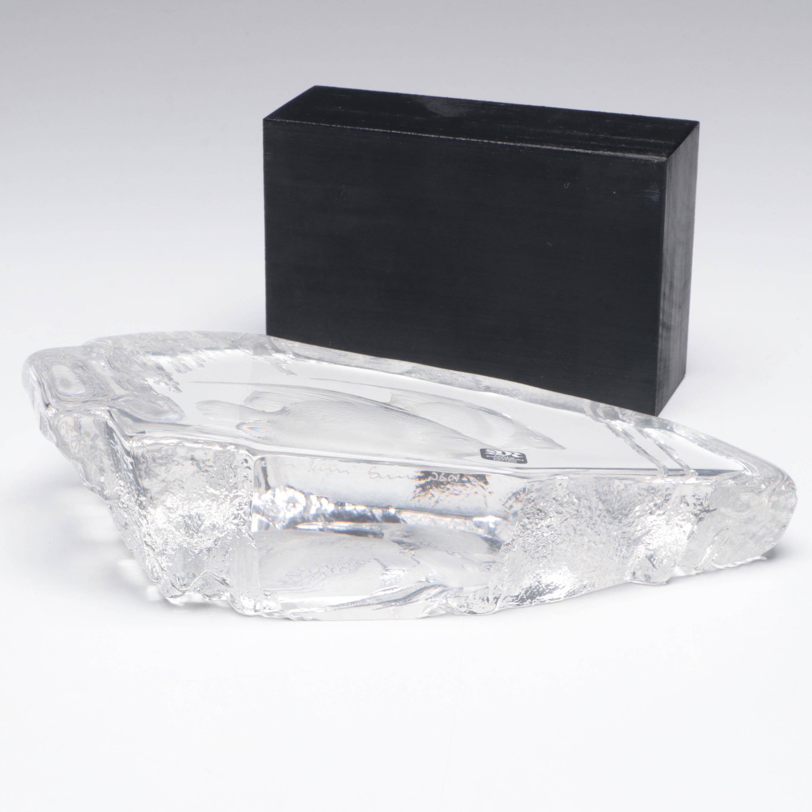 Mats Jonasson Glass Block Angel Fish and Other Aquatic Glass Figurines