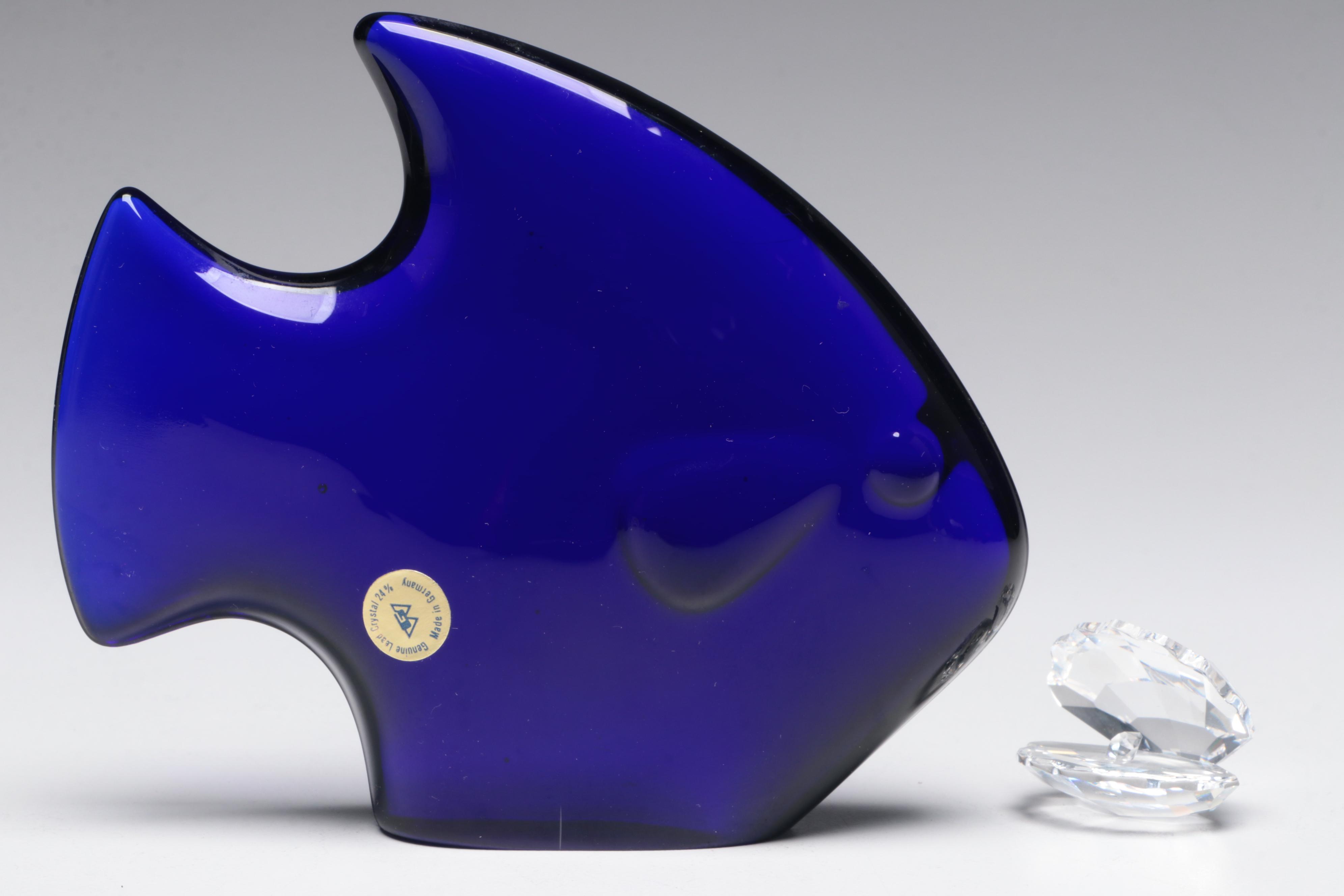 Mats Jonasson Glass Block Angel Fish and Other Aquatic Glass Figurines