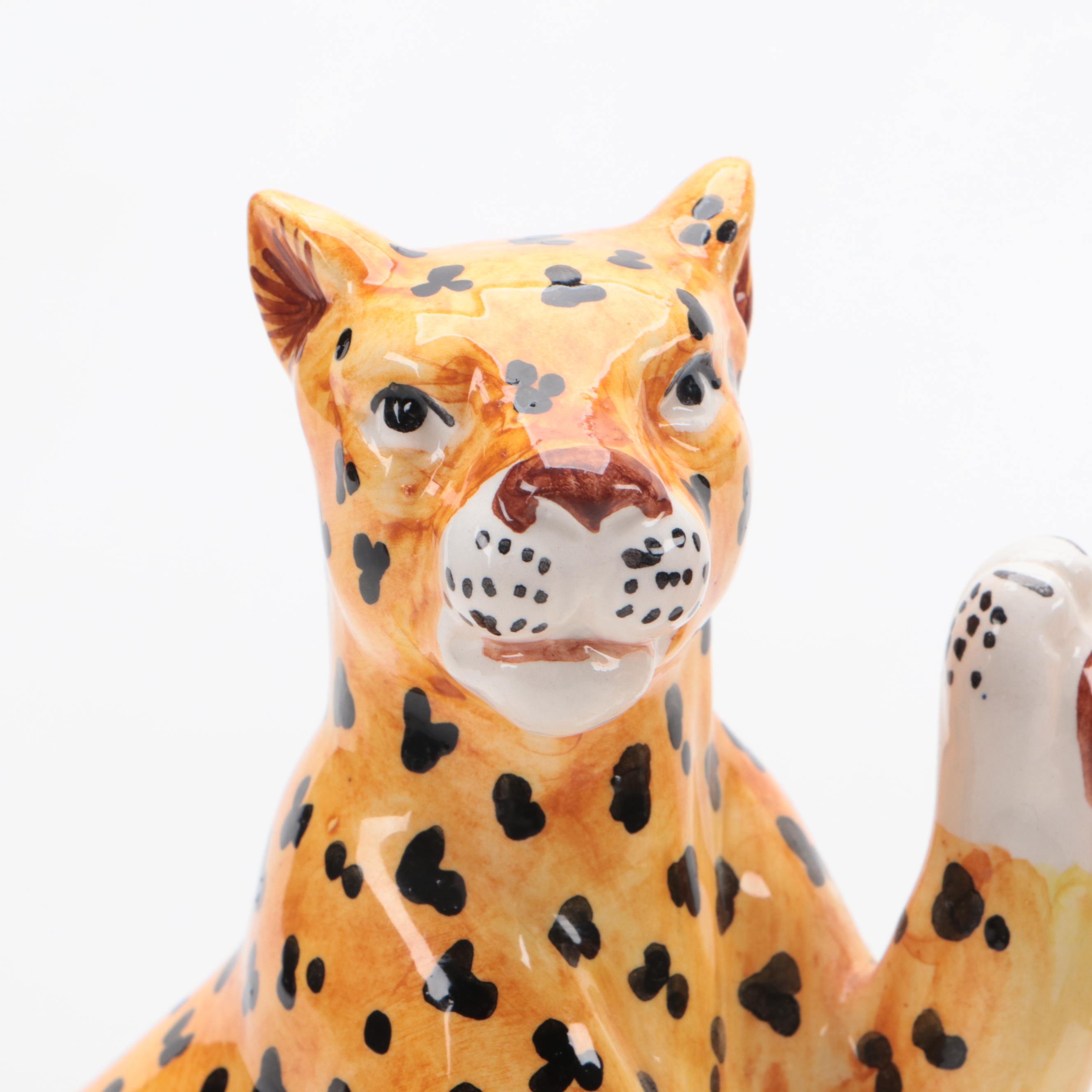 Pair of Eximious Italian Ceramic Leopard Bookends EBTH