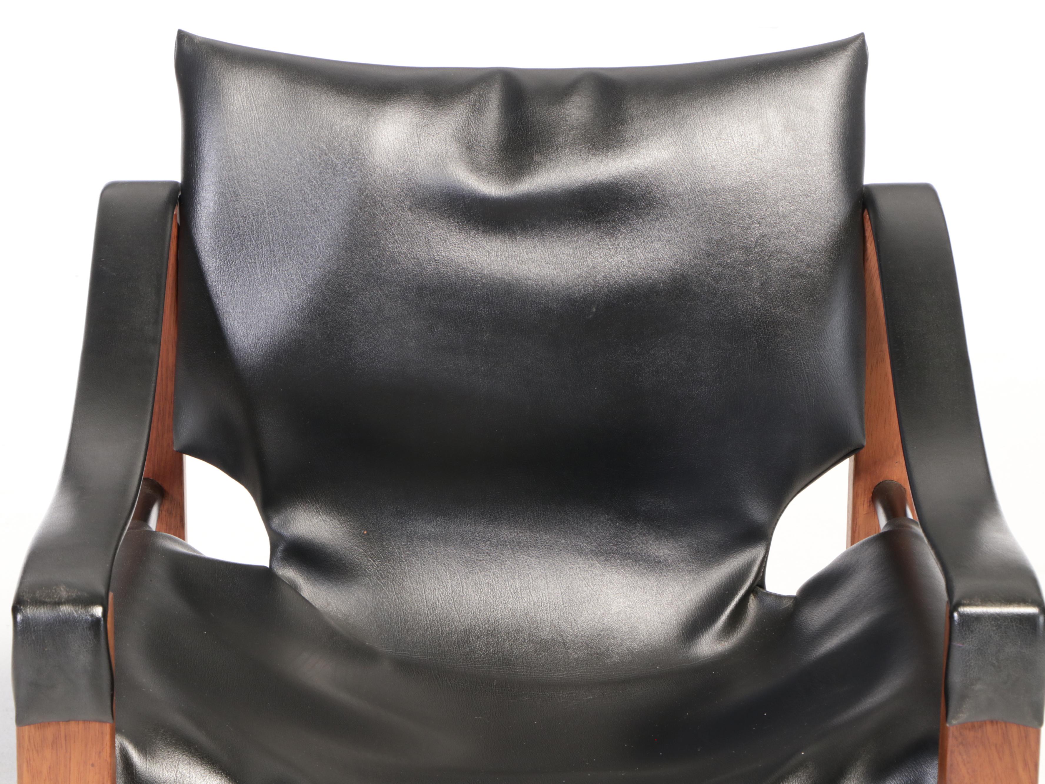 Danish Modern Teak, Powder-Coated Metal, and Black Vinyl Lounge Chair