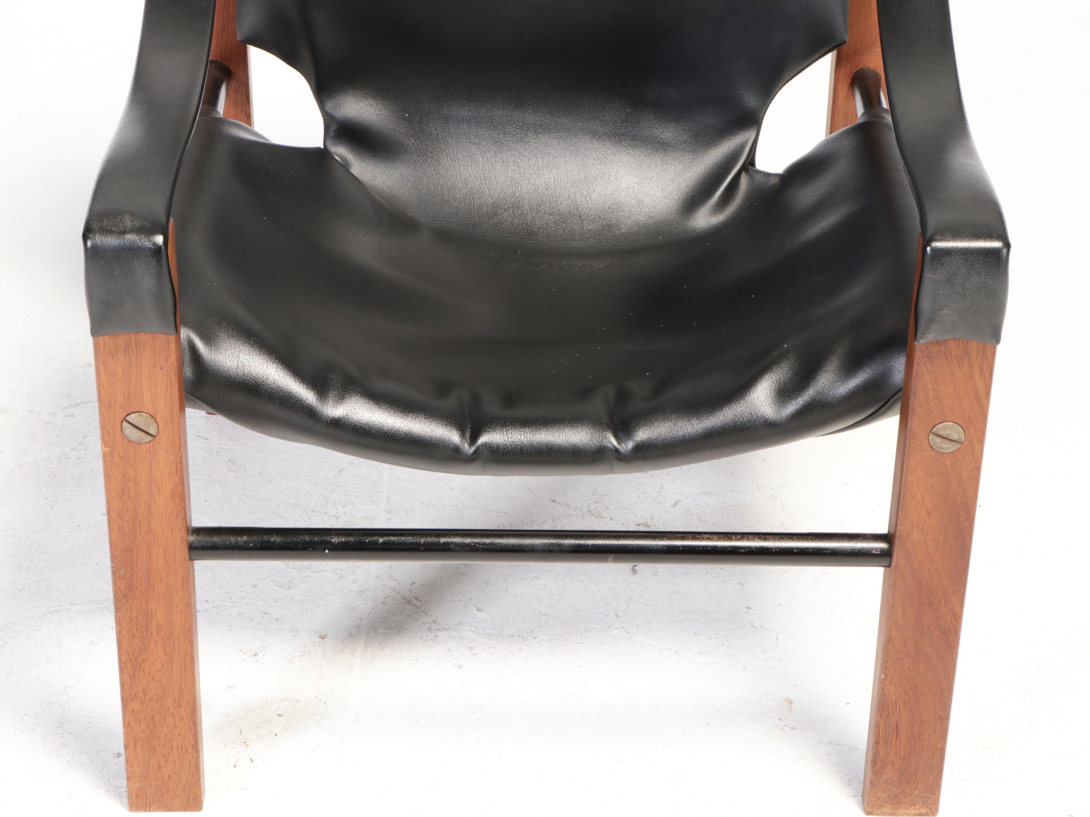 Danish Modern Teak, Powder-Coated Metal, and Black Vinyl Lounge Chair
