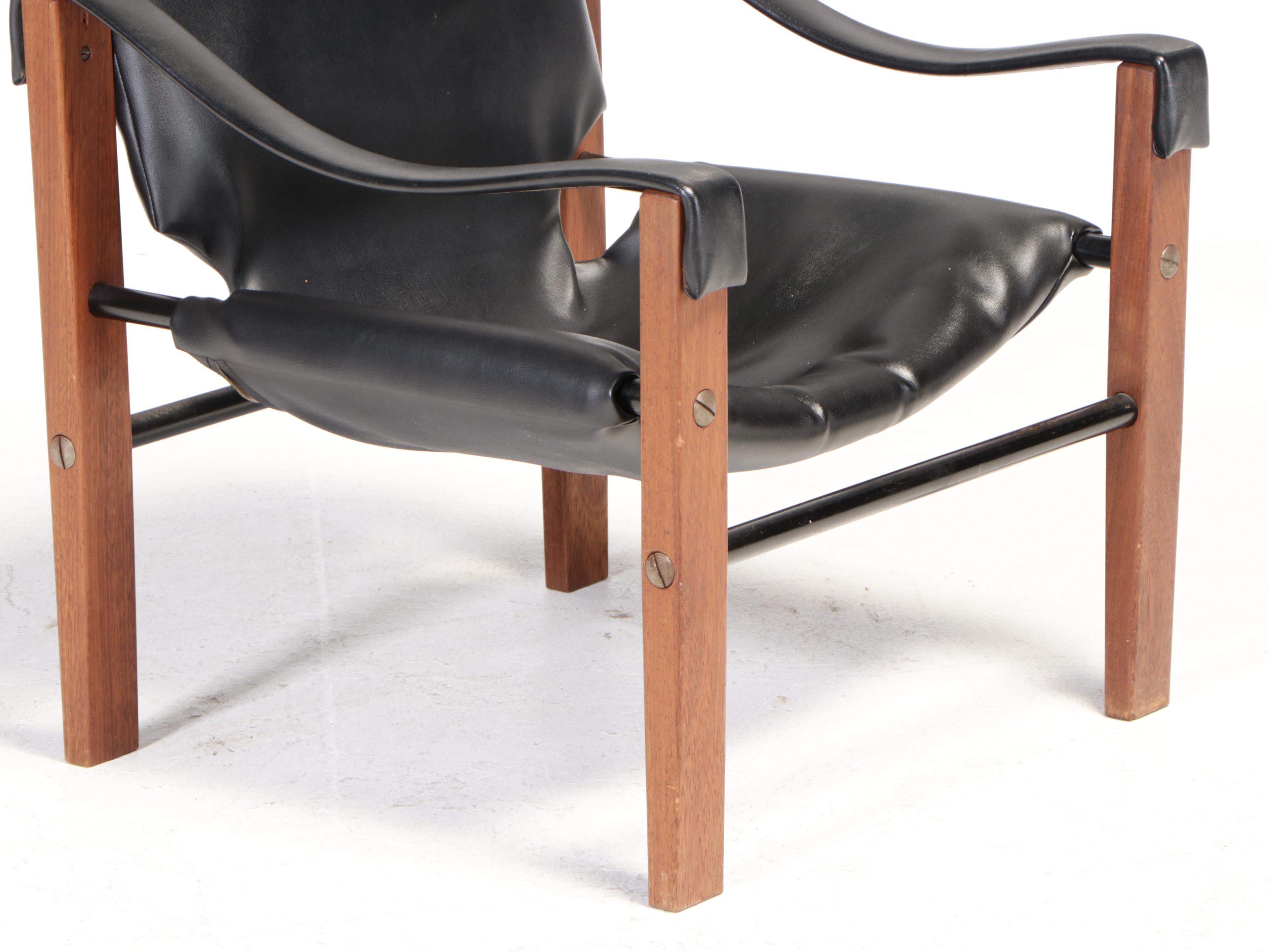 Danish Modern Teak, Powder-Coated Metal, and Black Vinyl Lounge Chair