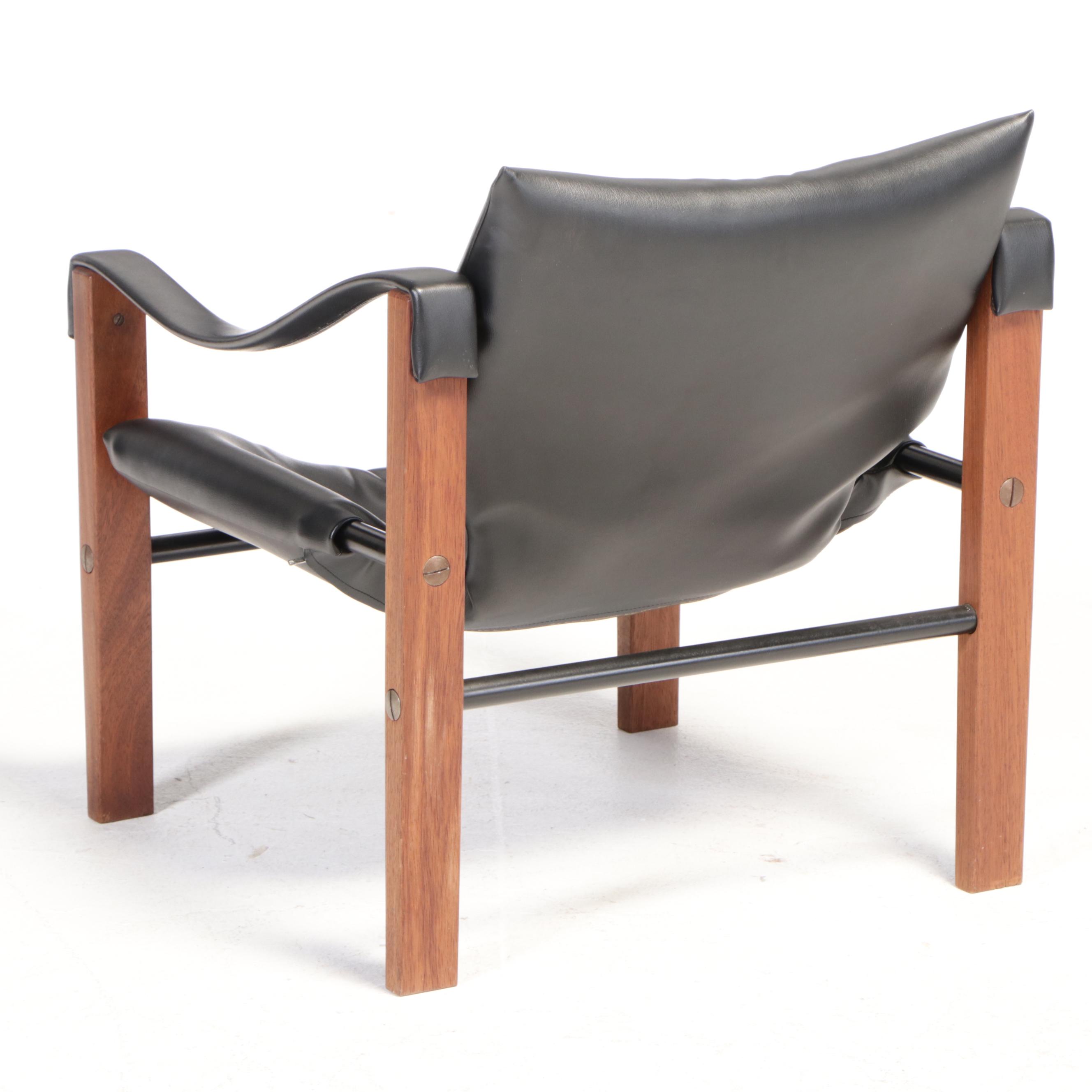 Danish Modern Teak, Powder-Coated Metal, and Black Vinyl Lounge Chair