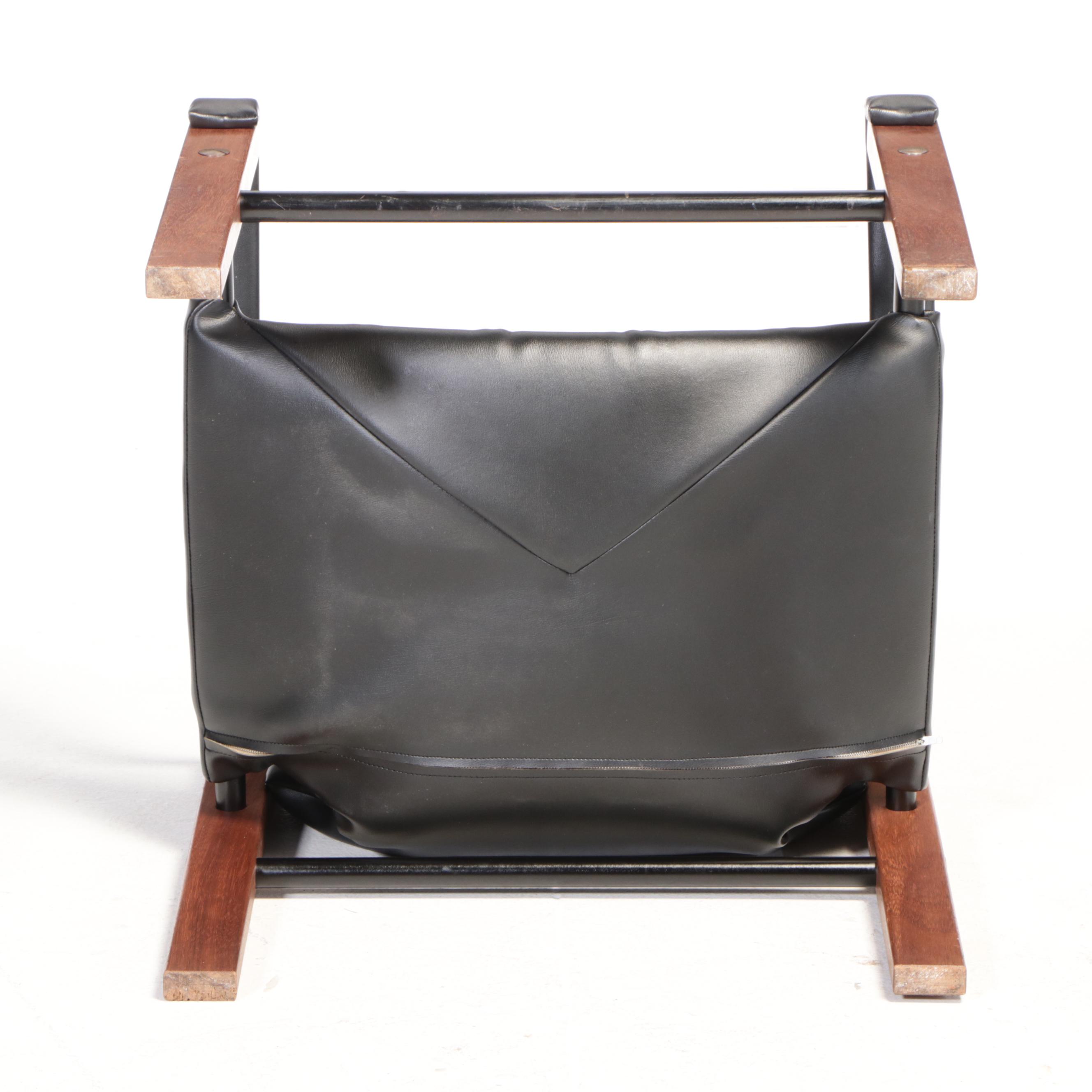 Danish Modern Teak, Powder-Coated Metal, and Black Vinyl Lounge Chair