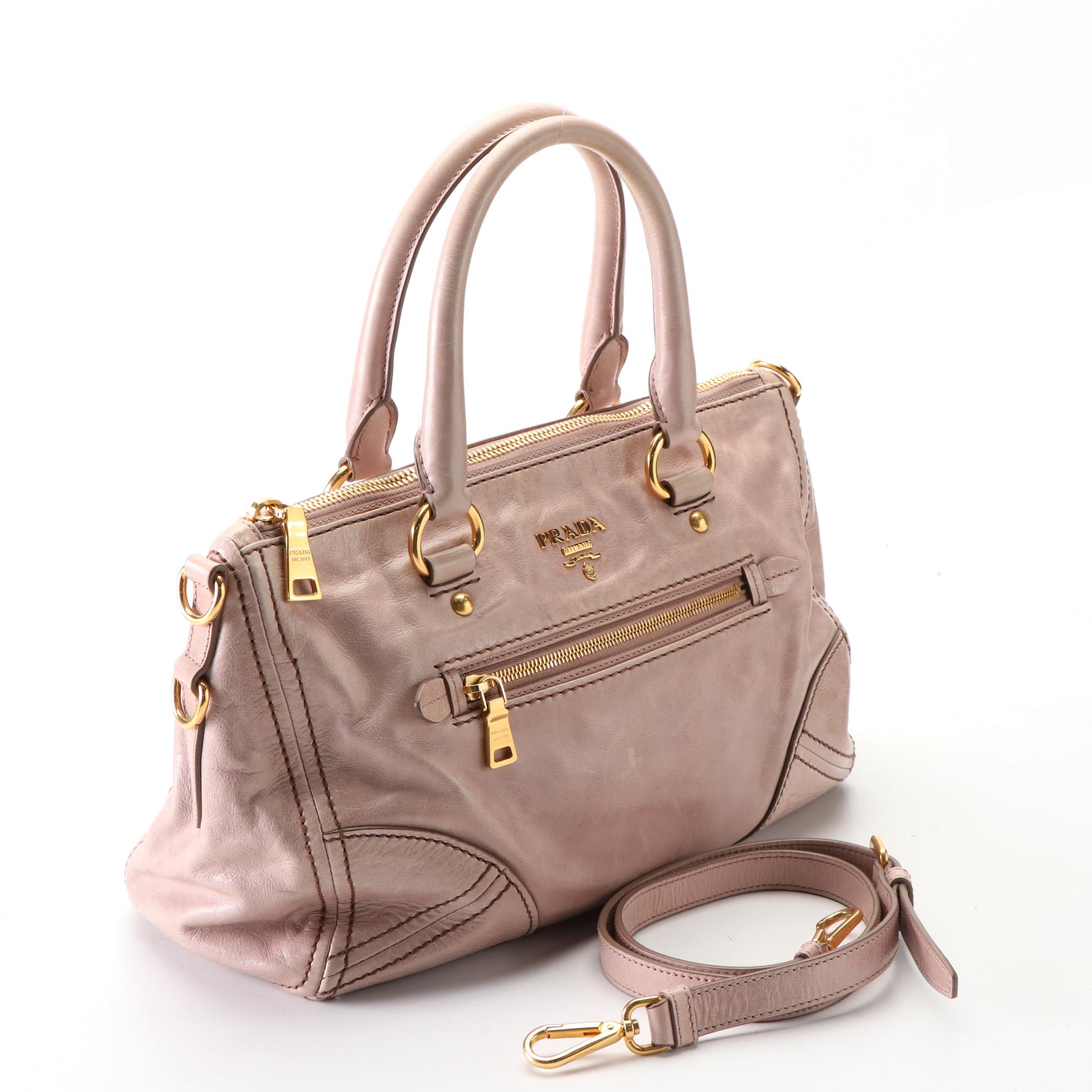 Prada Two-Way Tote Bag in Blush Pink Vitello Shine Leather