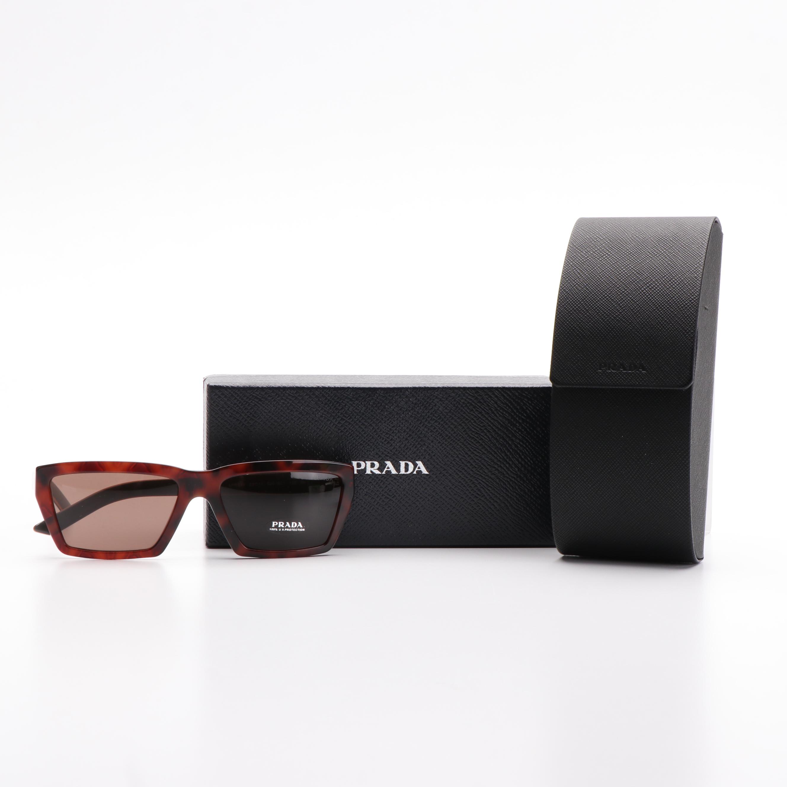 Prada PR04VS Rectangular Havana Brown Sunglasses With Case