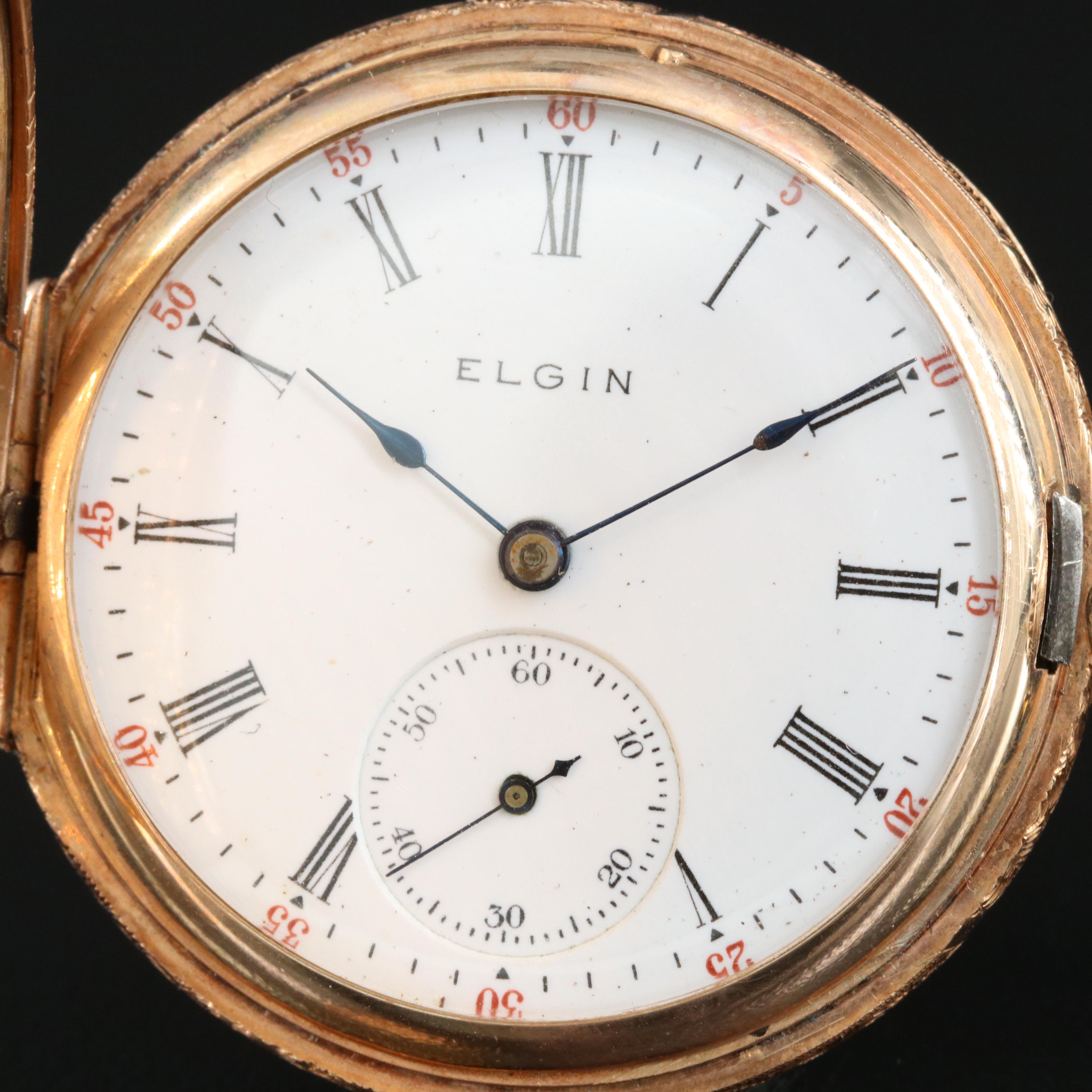 1905 14K Elgin Hunting Case Pocket Watch with Fob Chain