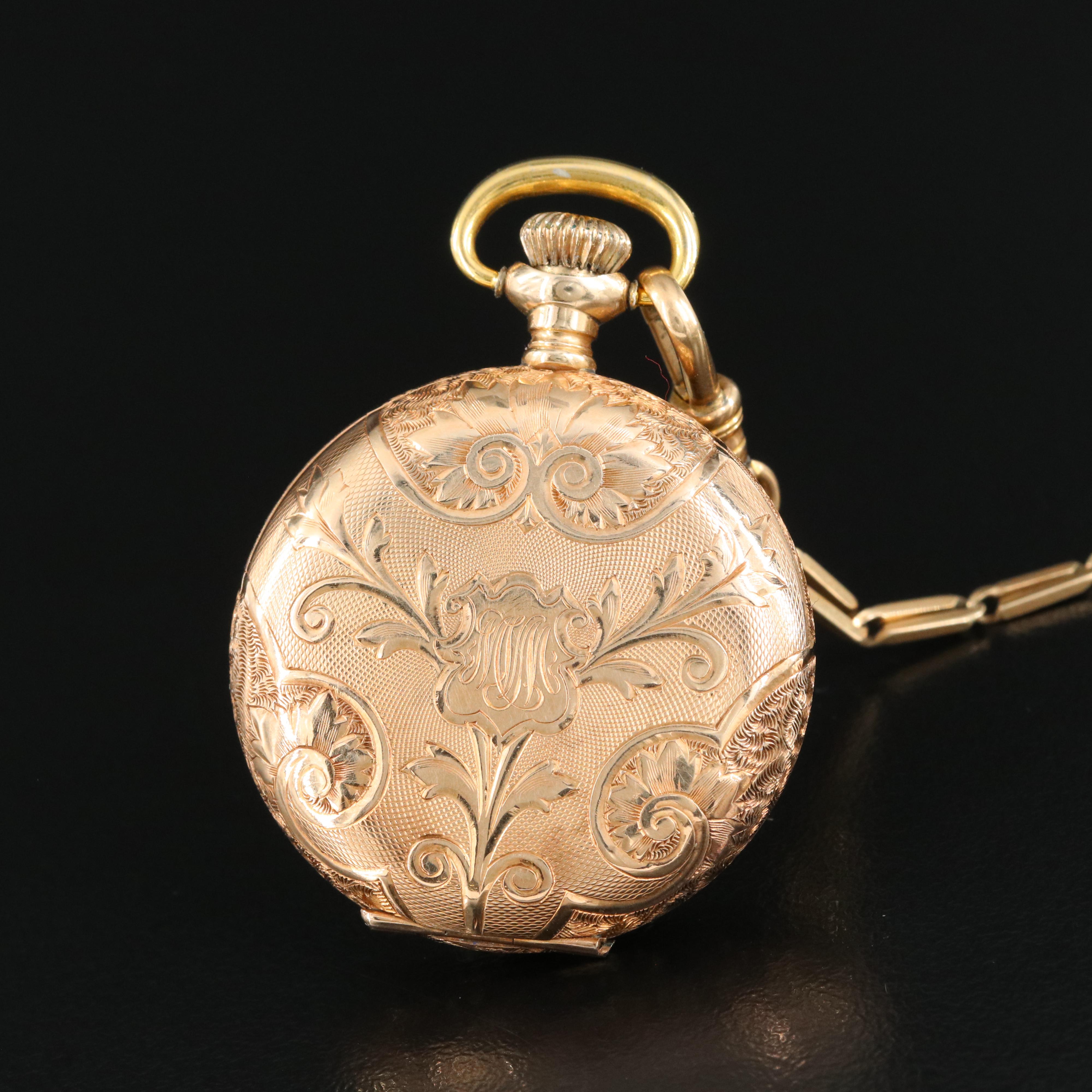 1905 14K Elgin Hunting Case Pocket Watch with Fob Chain