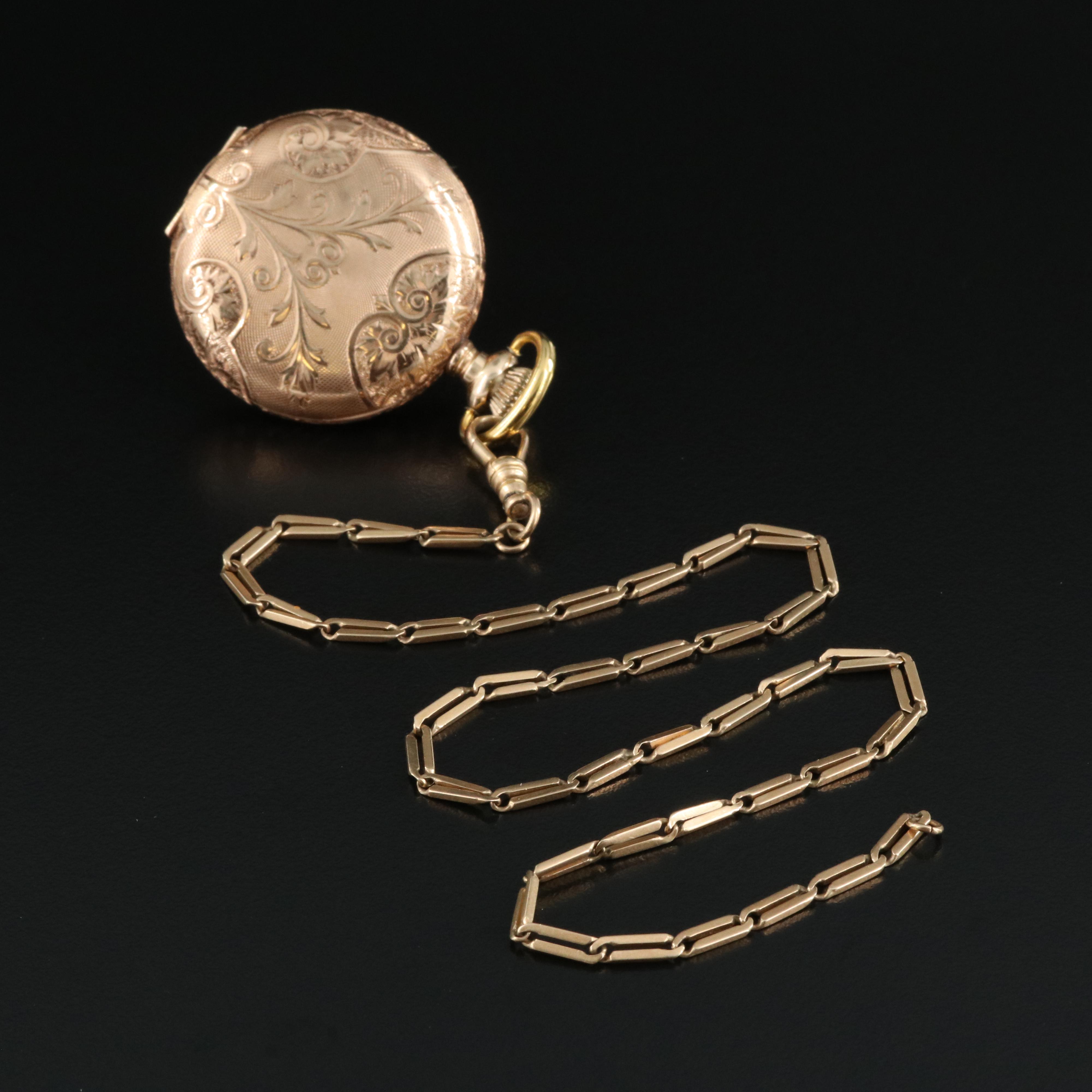 1905 14K Elgin Hunting Case Pocket Watch with Fob Chain