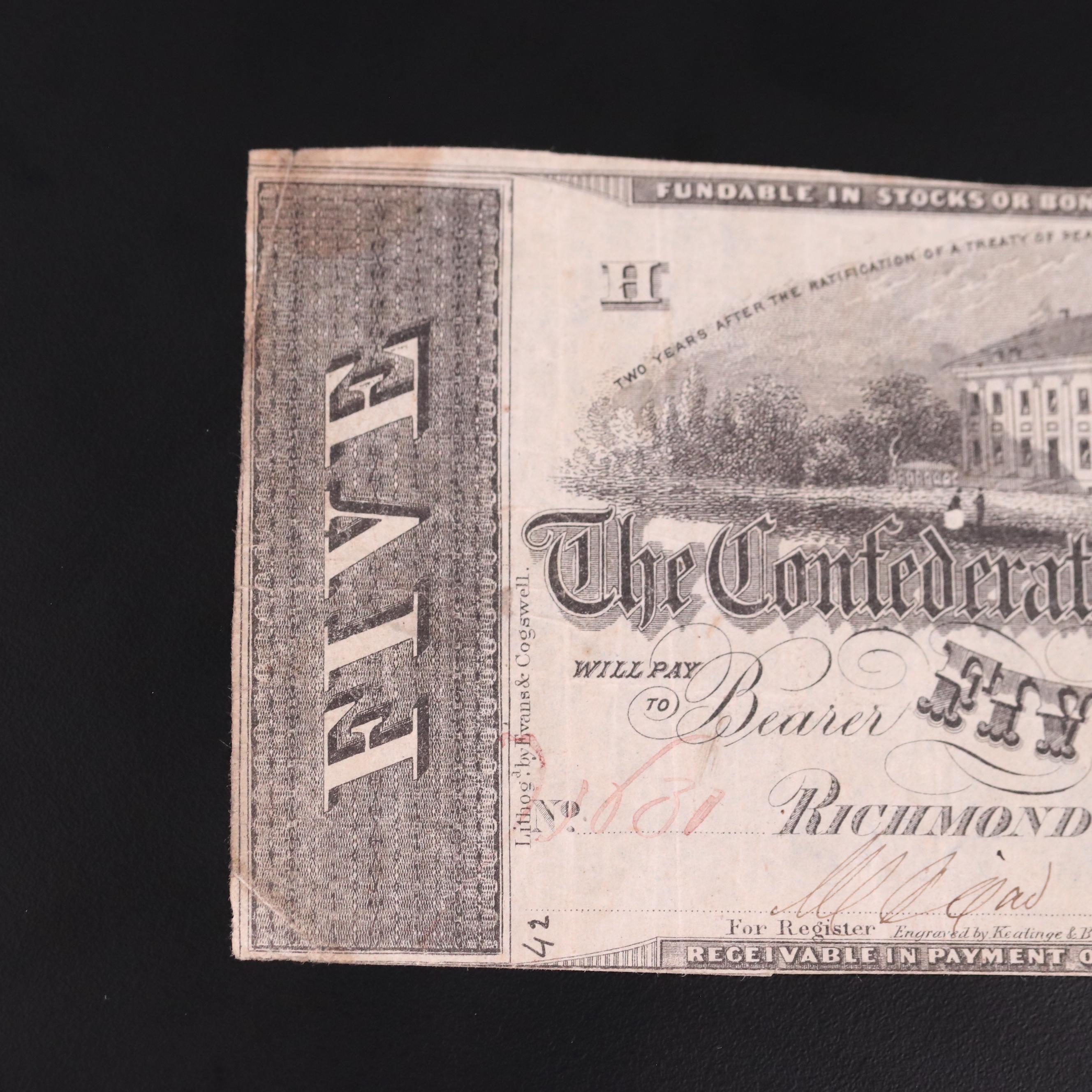 Two Obsolete Confederate States of America Banknotes