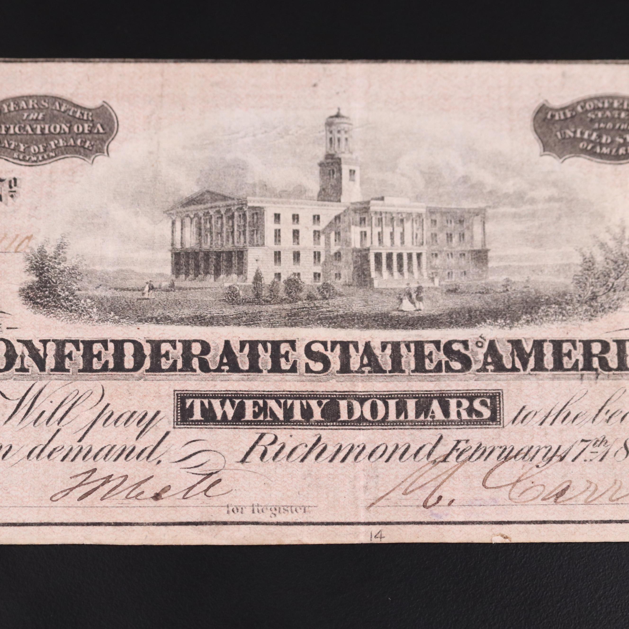 Two Obsolete Confederate States of America Banknotes
