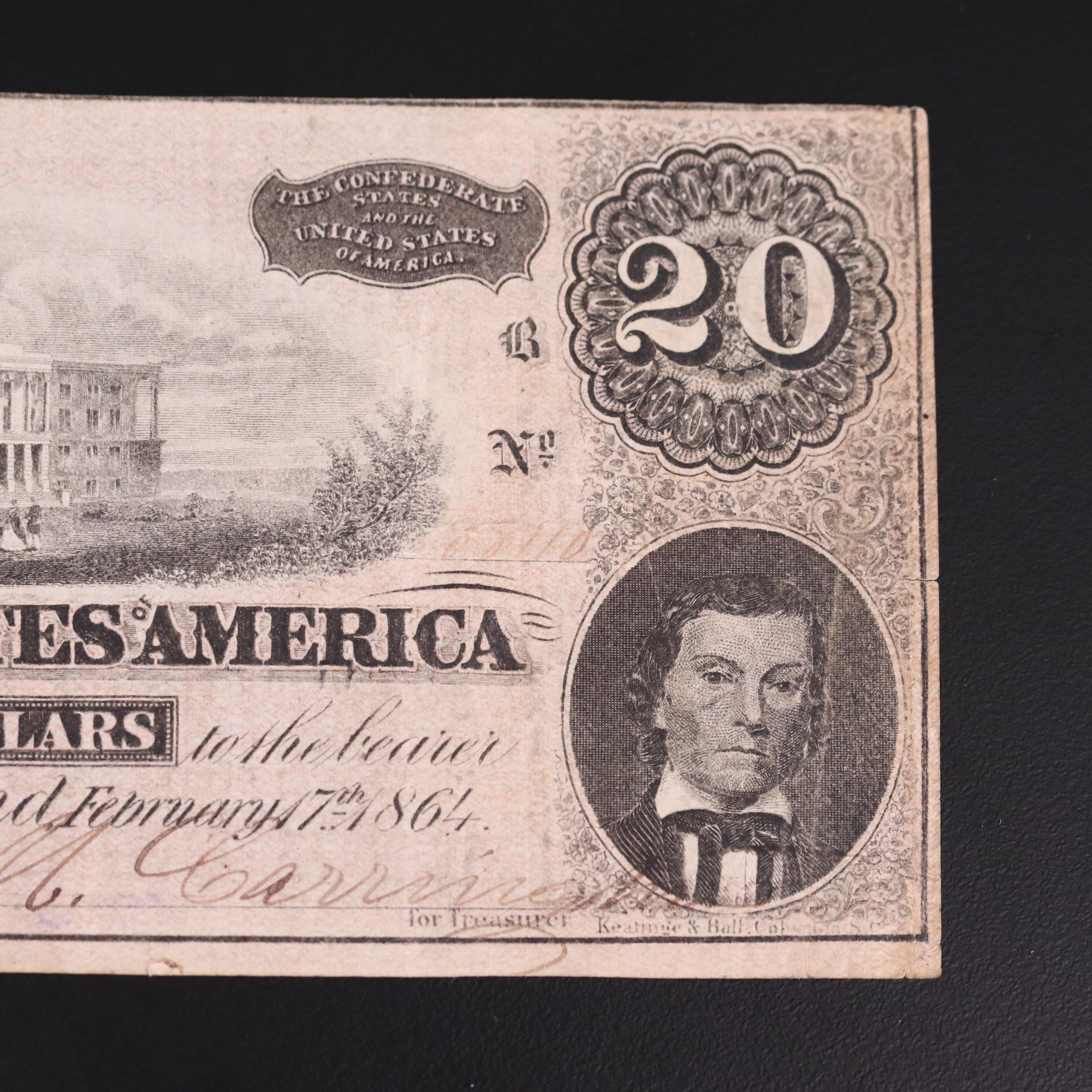 Two Obsolete Confederate States of America Banknotes
