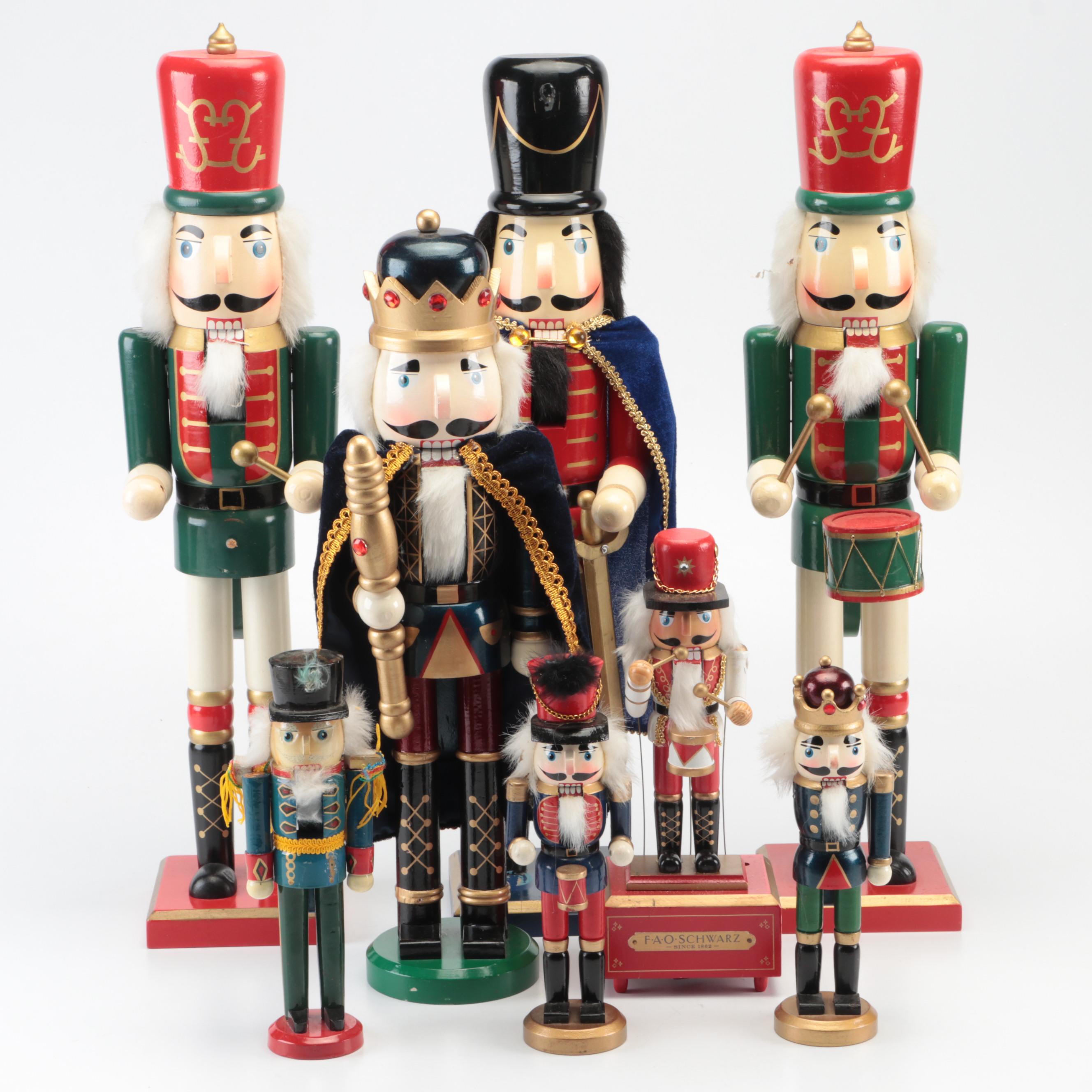 Polychrome Wood Christmas Nutcracker Figurines, Late 20th Century