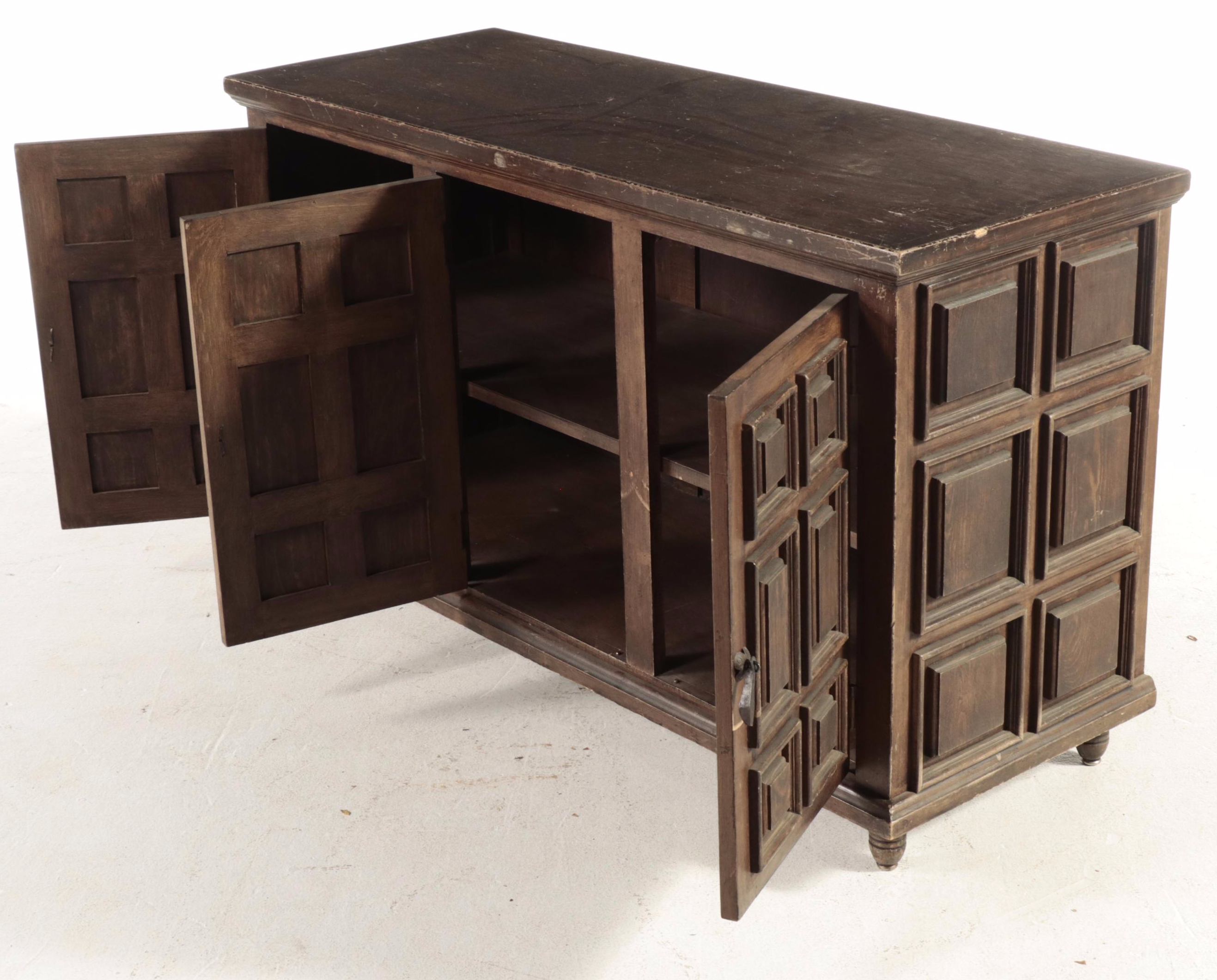 Mediterranean Style Wooden Credenza and End Table, Mid to Late 20th Century