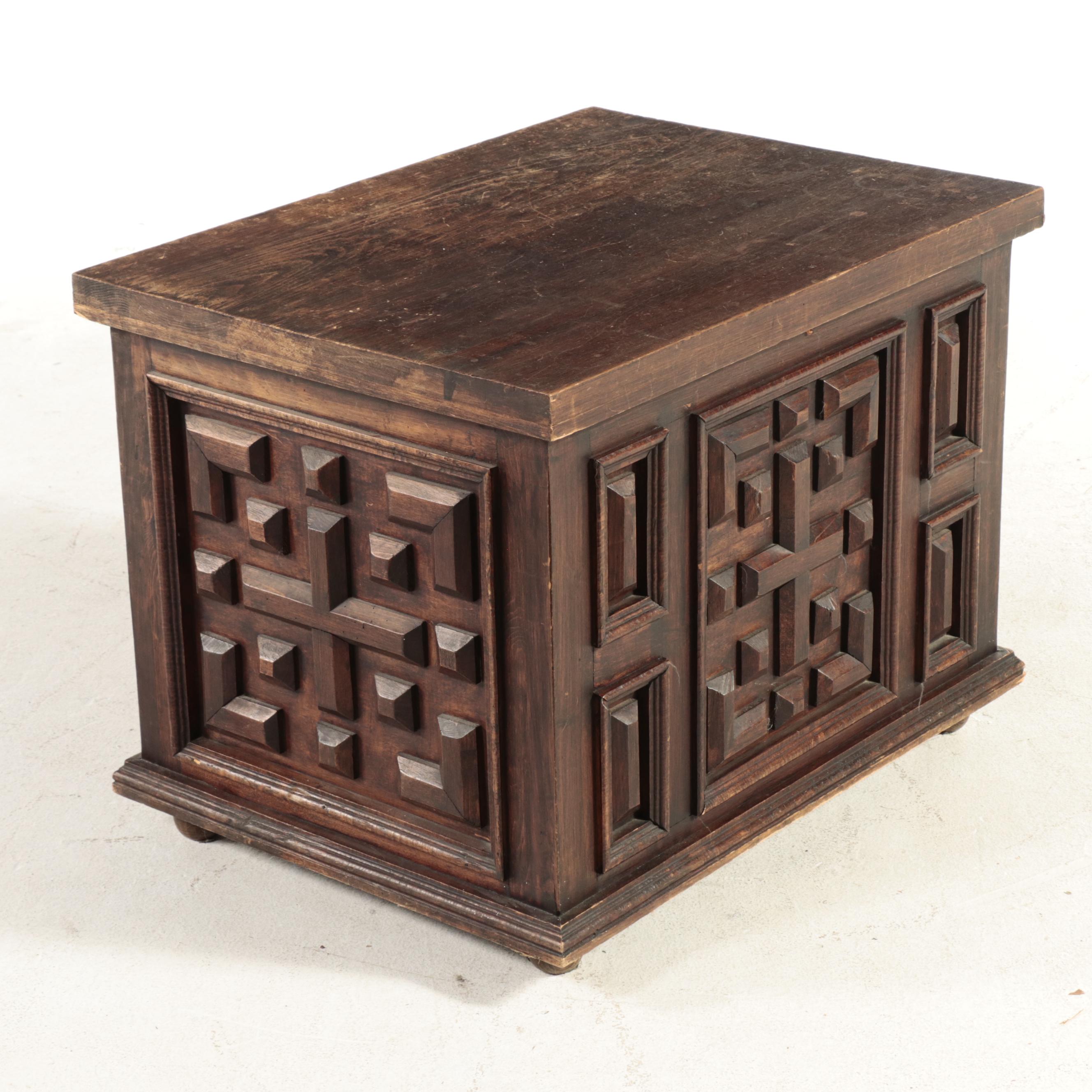 Mediterranean Style Wooden Credenza and End Table, Mid to Late 20th Century
