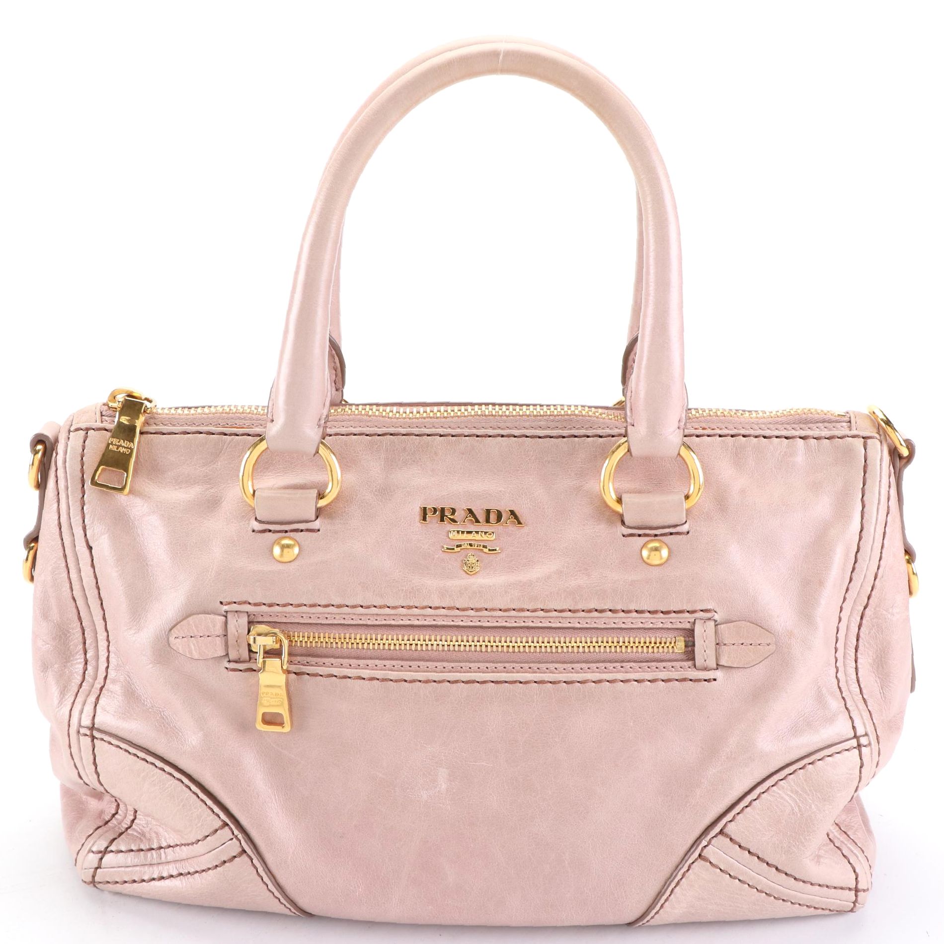Prada Two-Way Tote Bag in Blush Pink Vitello Shine Leather