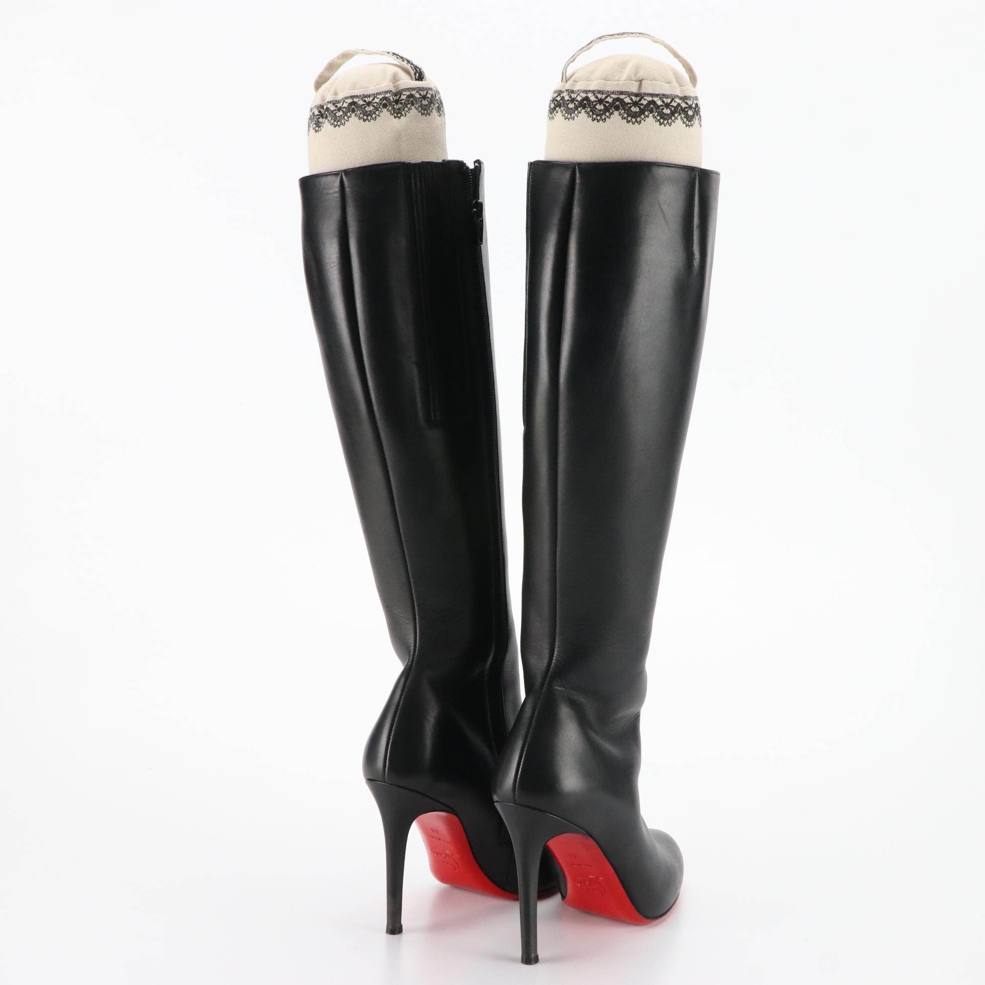 Christian Louboutin High Heel Knee-High Boots in Black Leather