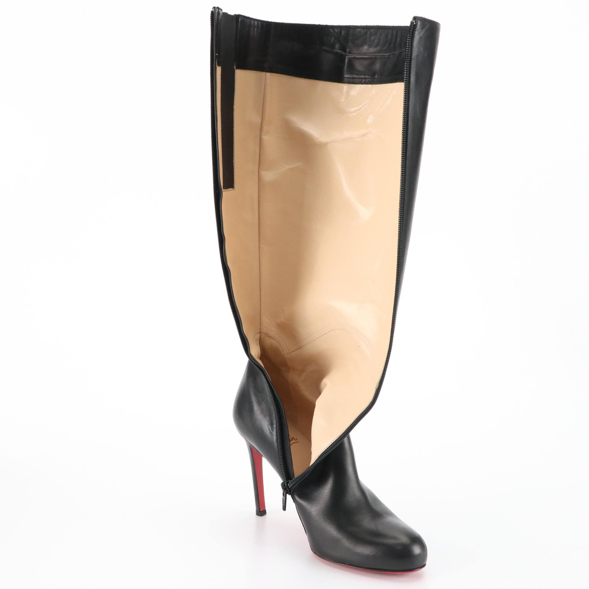Christian Louboutin High Heel Knee-High Boots in Black Leather