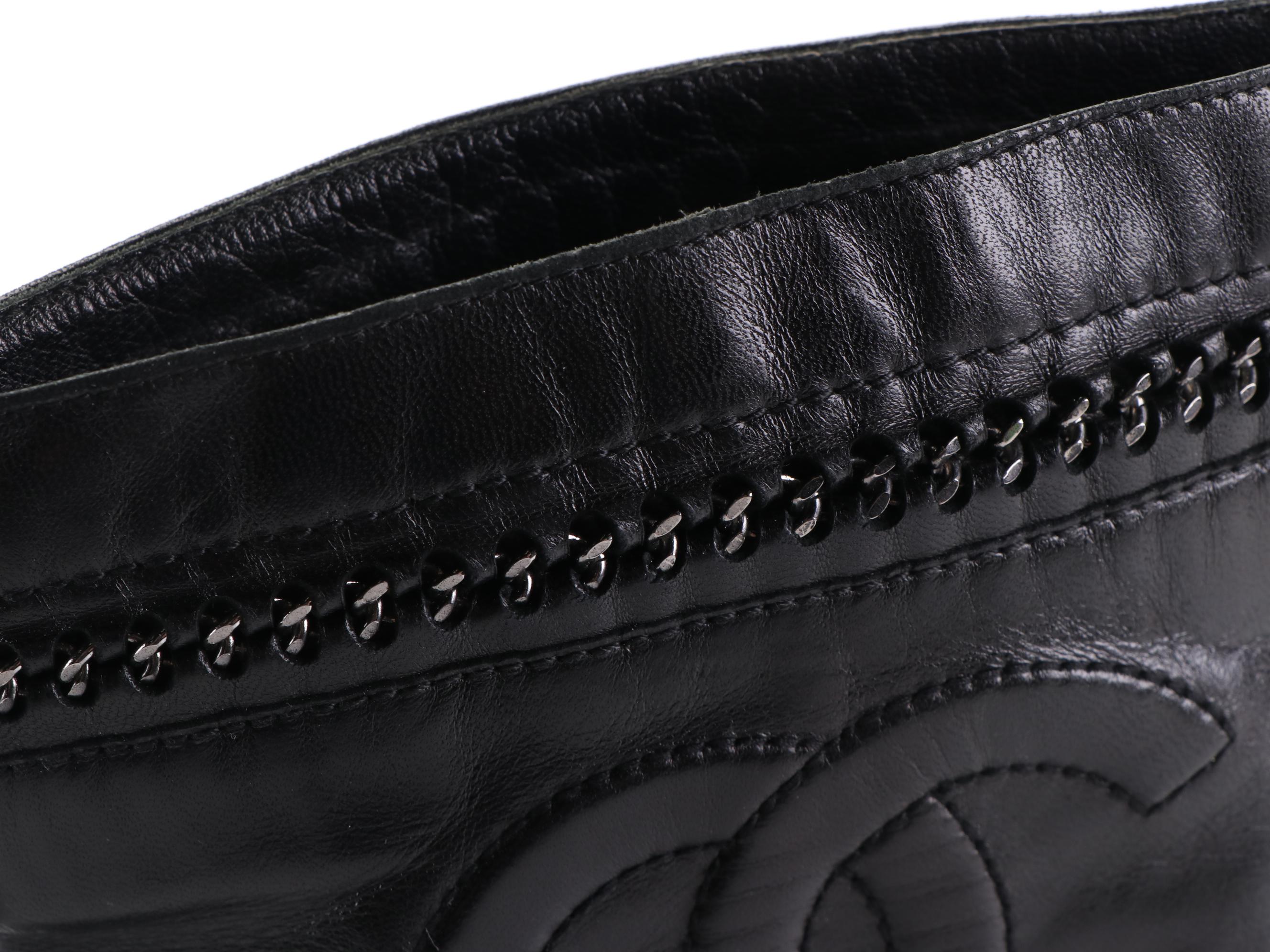 Chanel Western Heel Lambskin Leather Logo Boots with Chain Trim