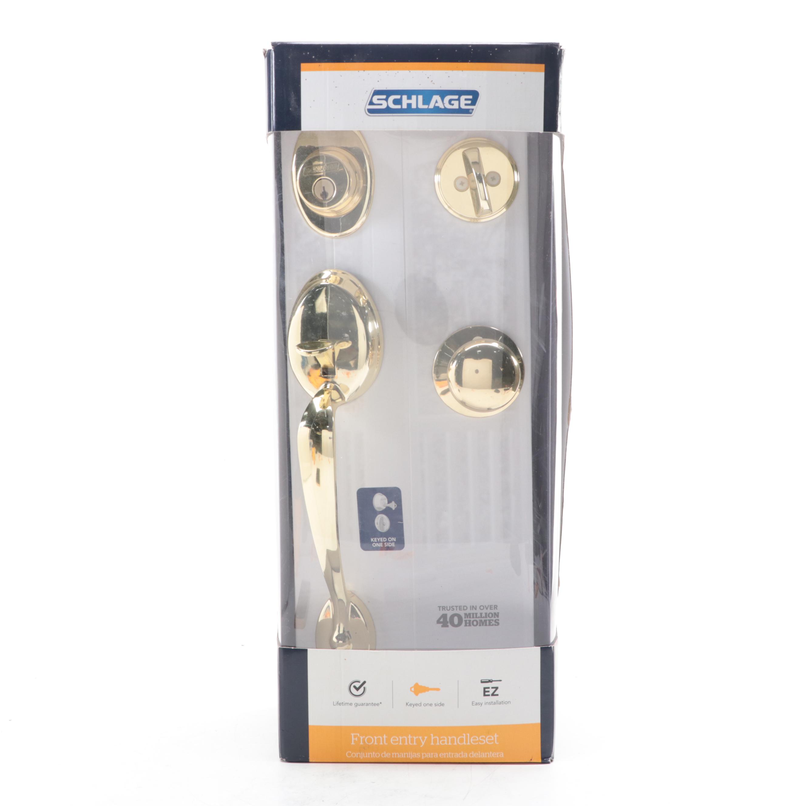 Schlage Brass Finish Front Entry Handle Set